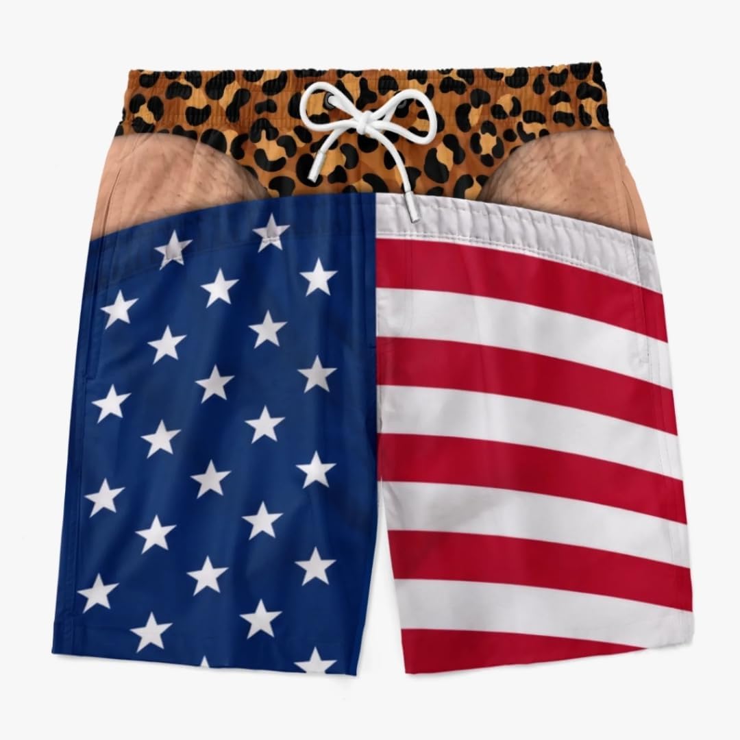 Mens Swim Trunks Personalized Hairy Butt Illusion Beach Shorts Prank Swimsuit for Men Summer Vacation