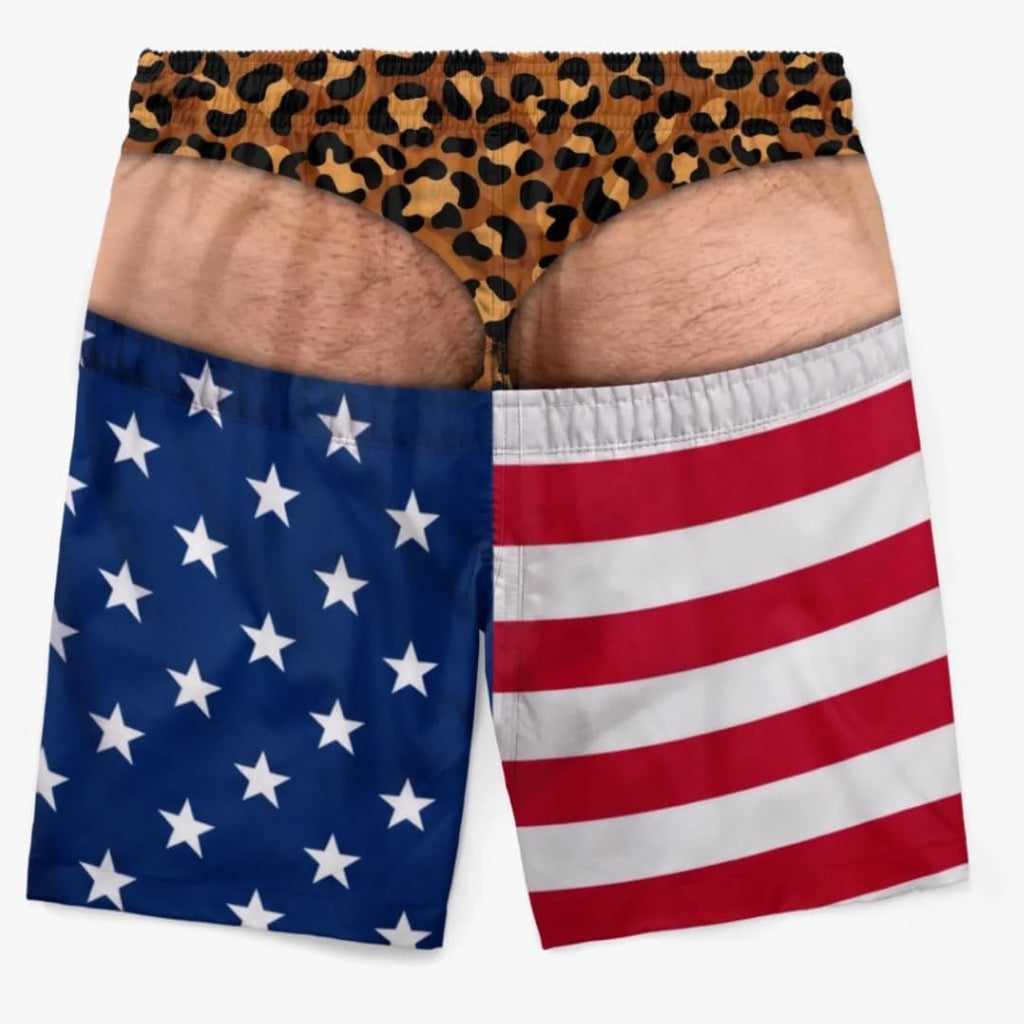 Mens Swim Trunks Personalized Hairy Butt Illusion Beach Shorts Prank Swimsuit for Men Summer Vacation