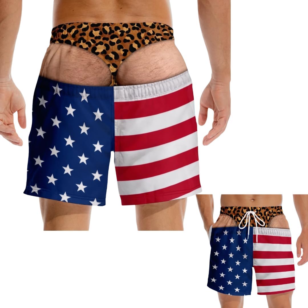 Mens Swim Trunks Personalized Hairy Butt Illusion Beach Shorts Prank Swimsuit for Men Summer Vacation