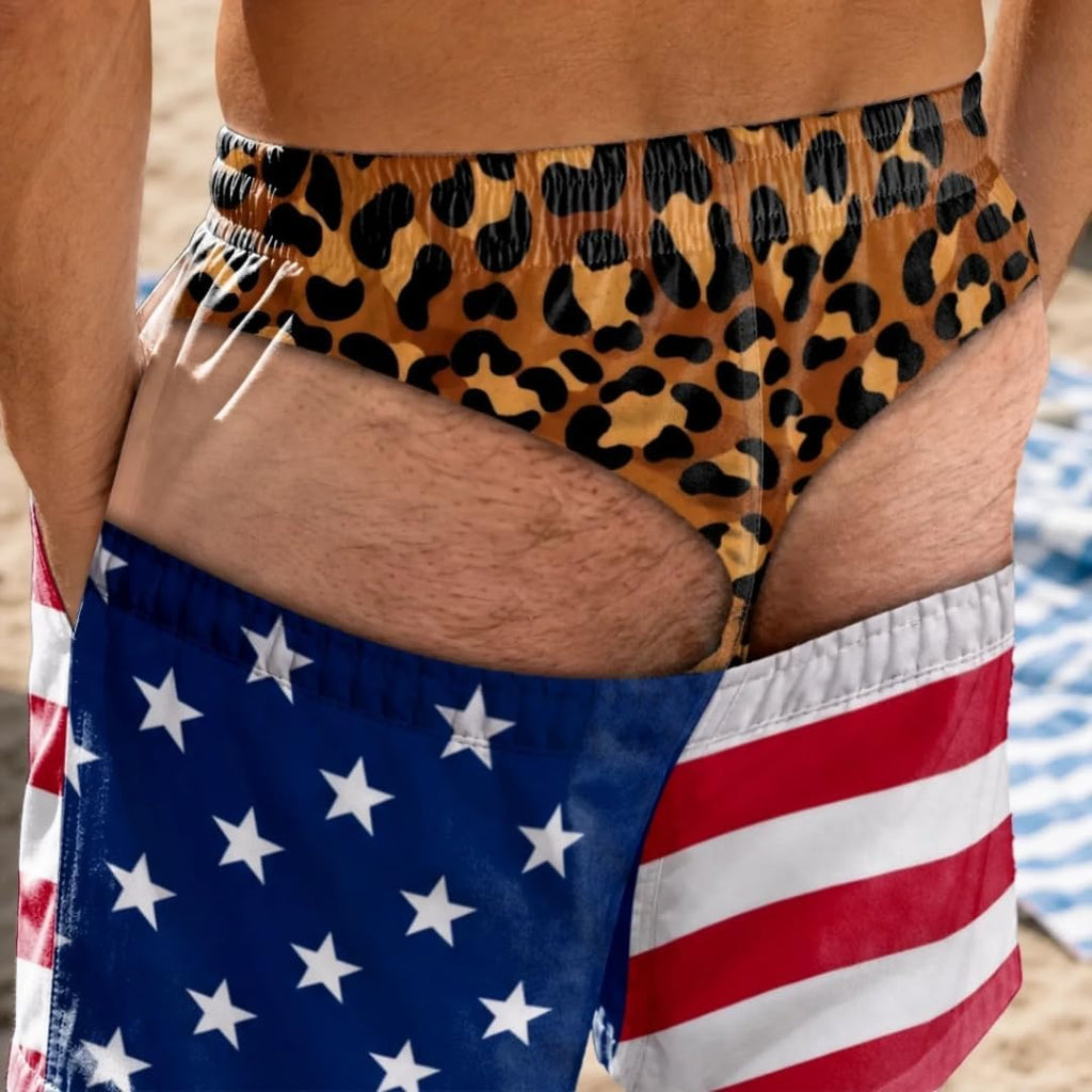 Mens Swim Trunks Personalized Hairy Butt Illusion Beach Shorts Prank Swimsuit for Men Summer Vacation