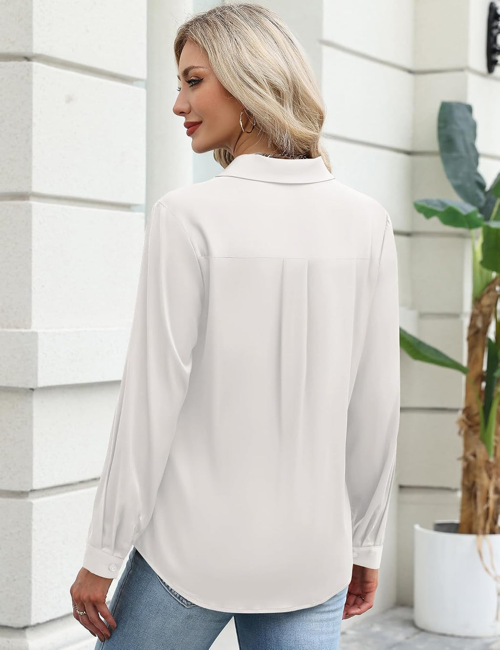 Women Business Casual Long Sleeve V Neck Dress Shirts