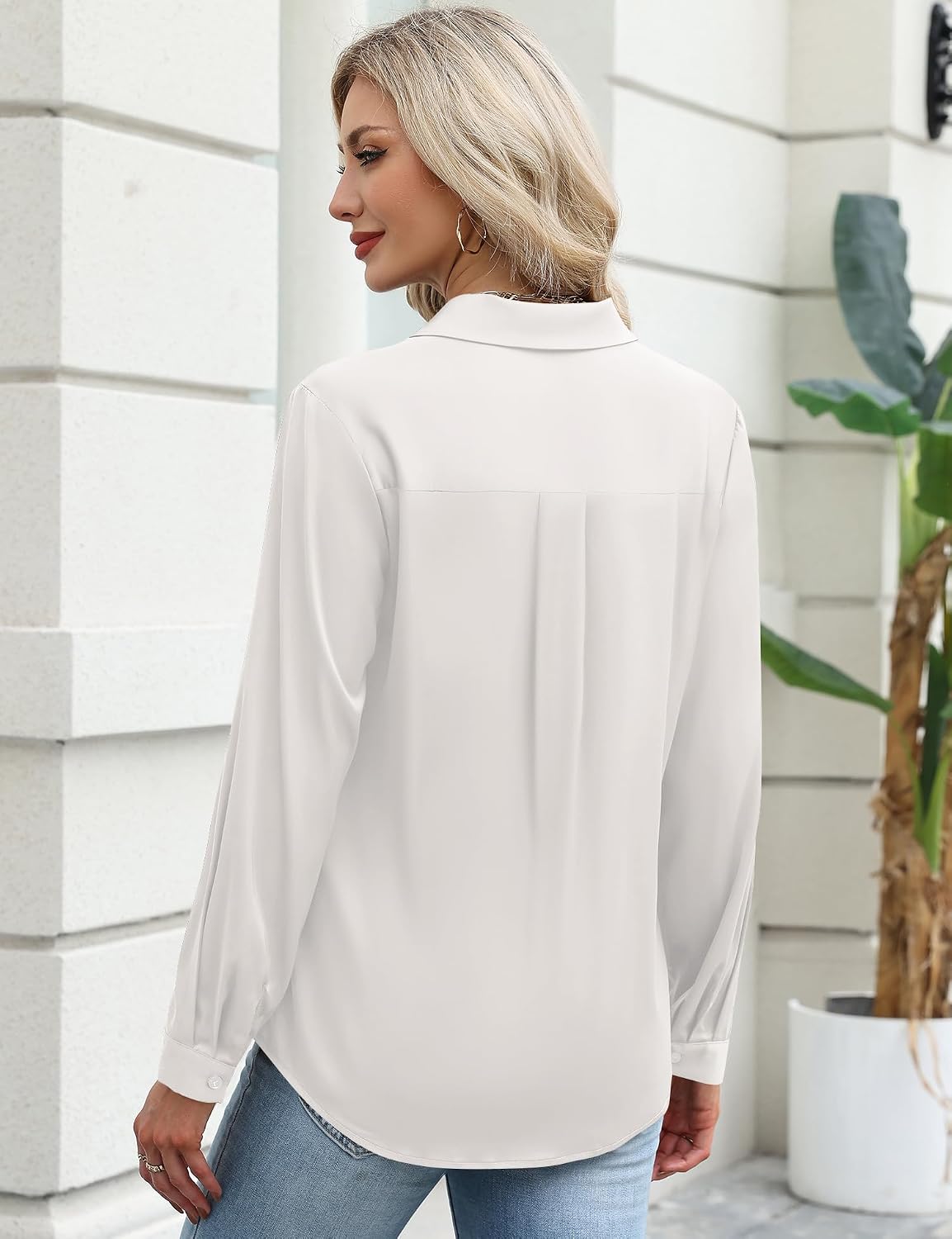 Women Business Casual Long Sleeve V Neck Dress Shirts