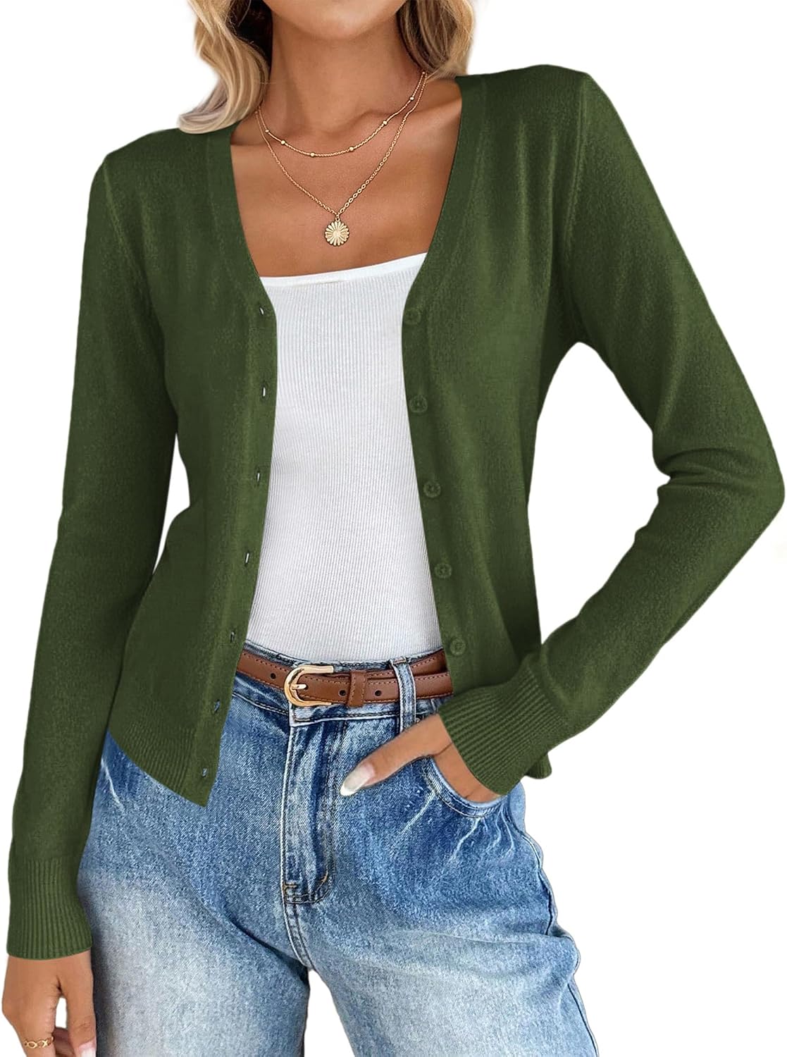 Womens Lightweight Long Sleeve Cardigan Button Up Sweaters