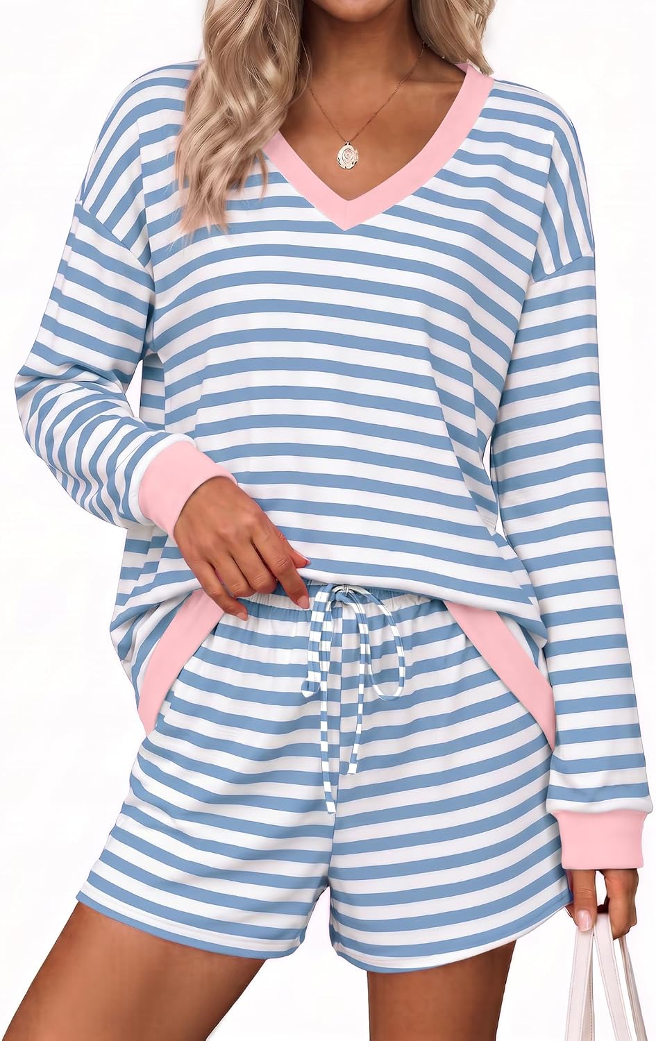 Womens Lounge Sets 2 Piece Long Sleeve Casual Striped Matching Set