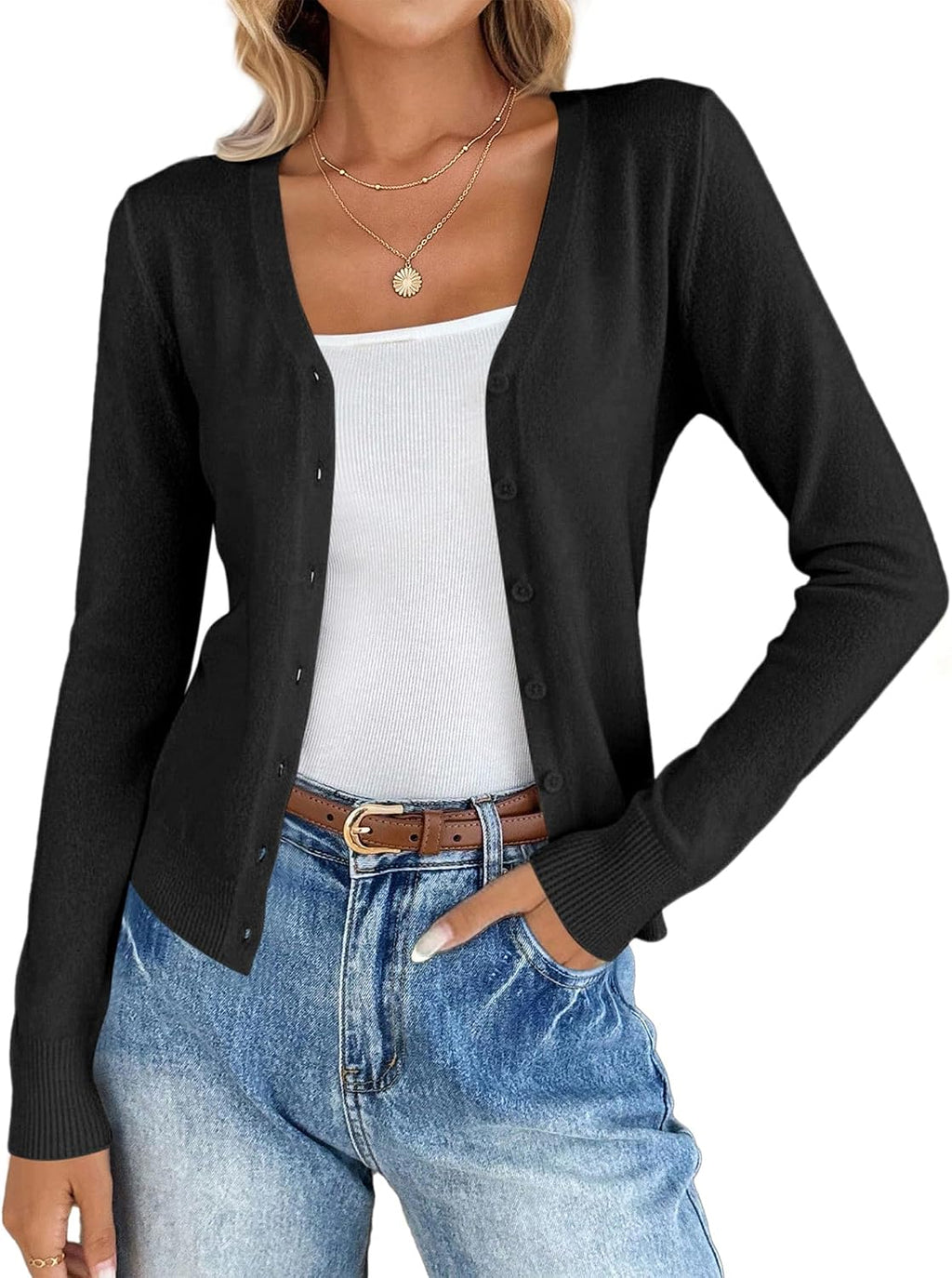 Womens Lightweight Long Sleeve Cardigan Button Up Sweaters