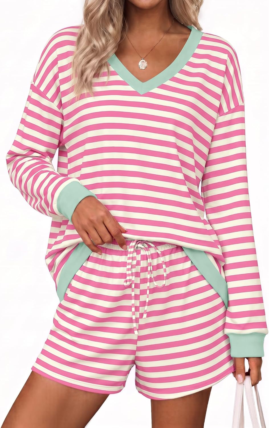 Womens Lounge Sets 2 Piece Long Sleeve Casual Striped Matching Set