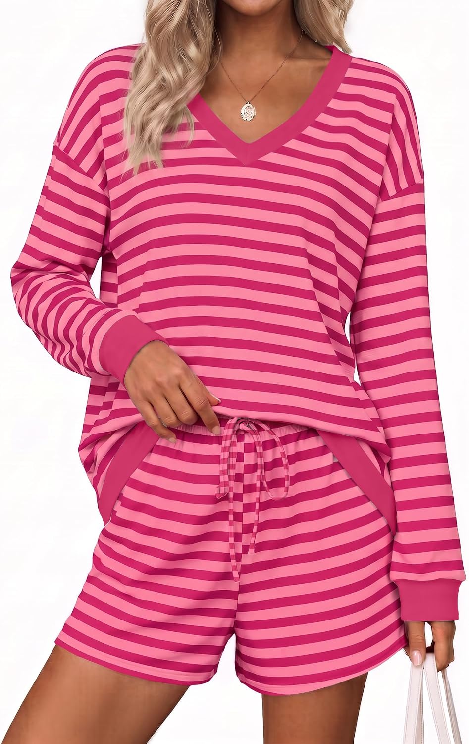 Womens Lounge Sets 2 Piece Long Sleeve Casual Striped Matching Set