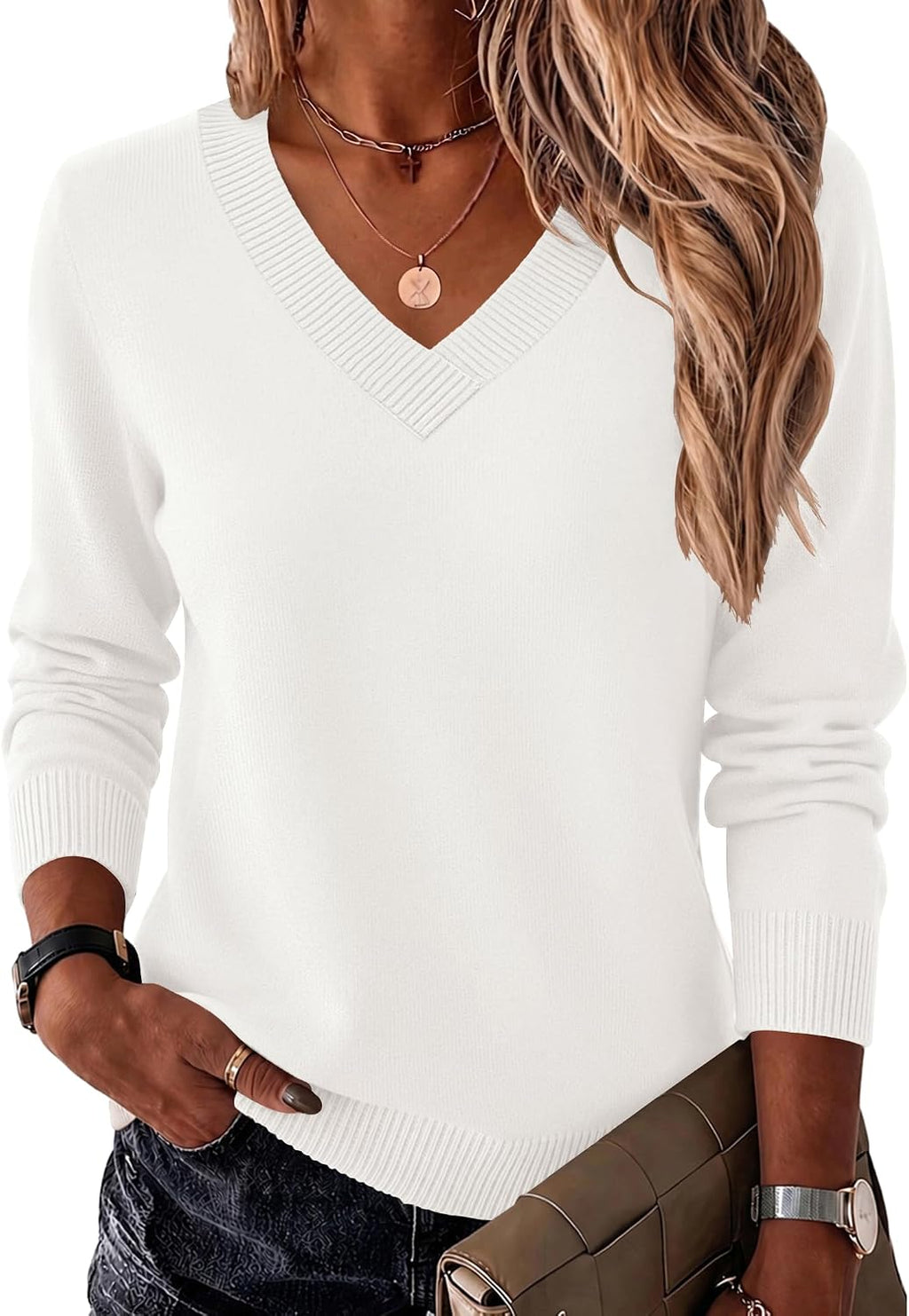 Womens V Neck Sweaters Long Sleeve Tops Lightweight Fall Clothes