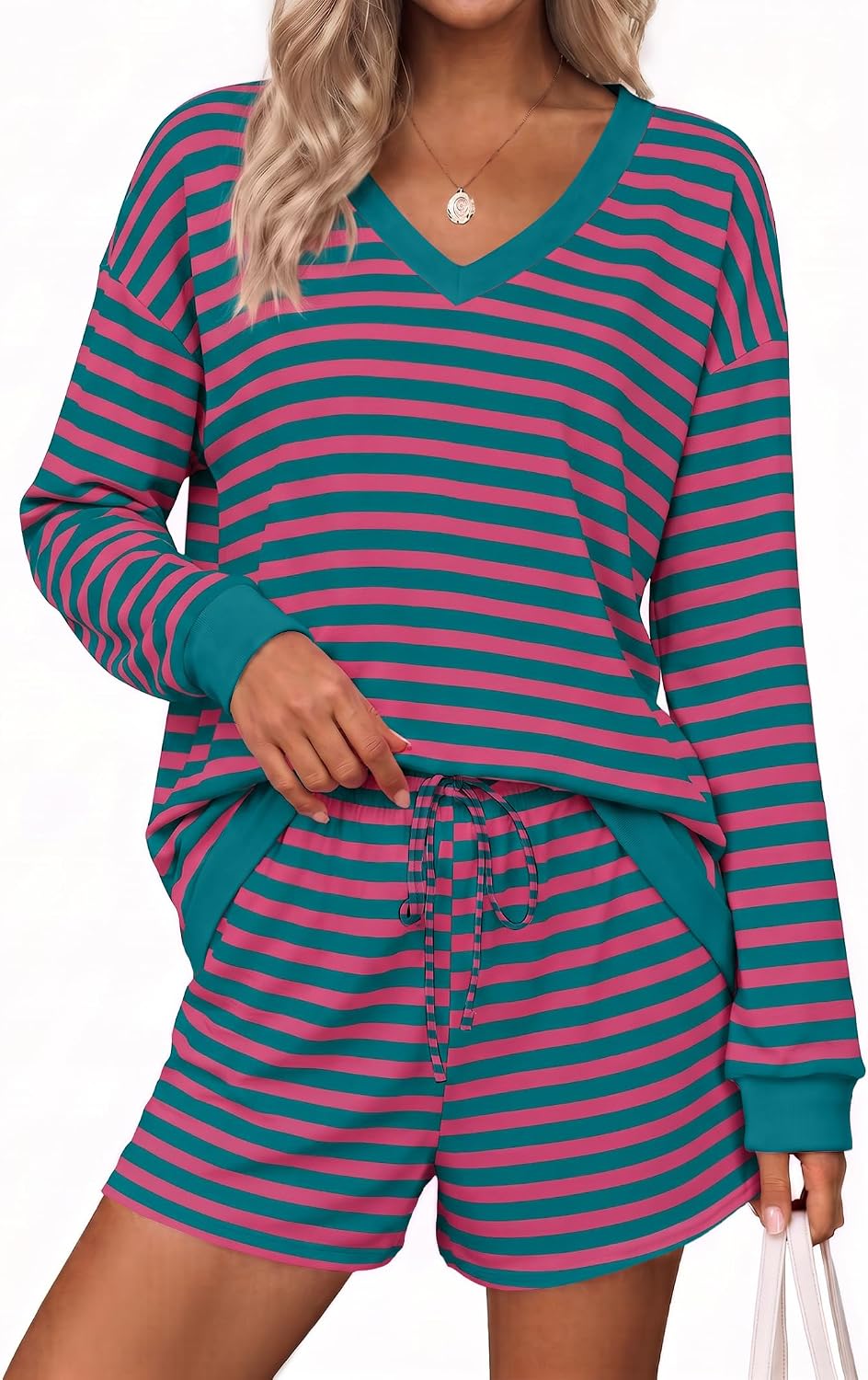 Womens Lounge Sets 2 Piece Long Sleeve Casual Striped Matching Set