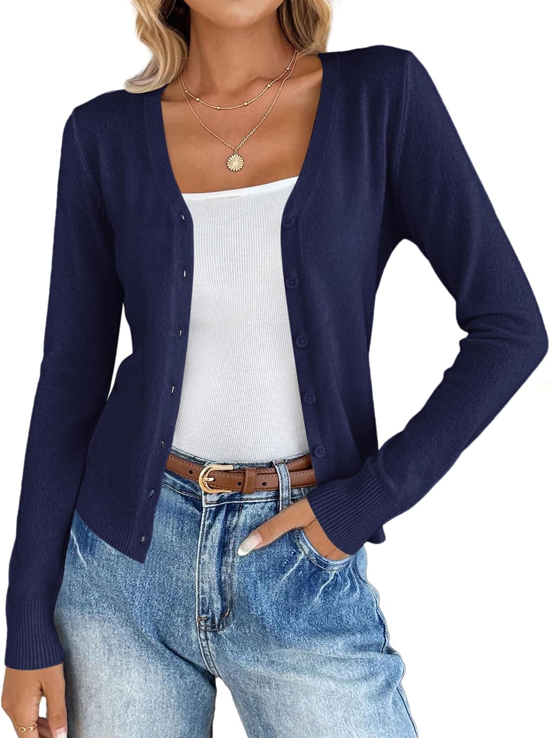 Womens Lightweight Long Sleeve Cardigan Button Up Sweaters