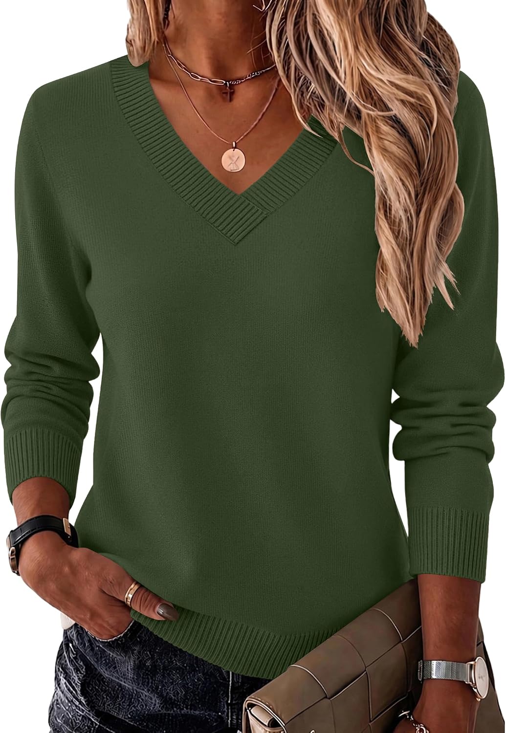 Womens V Neck Sweaters Long Sleeve Tops Lightweight Fall Clothes