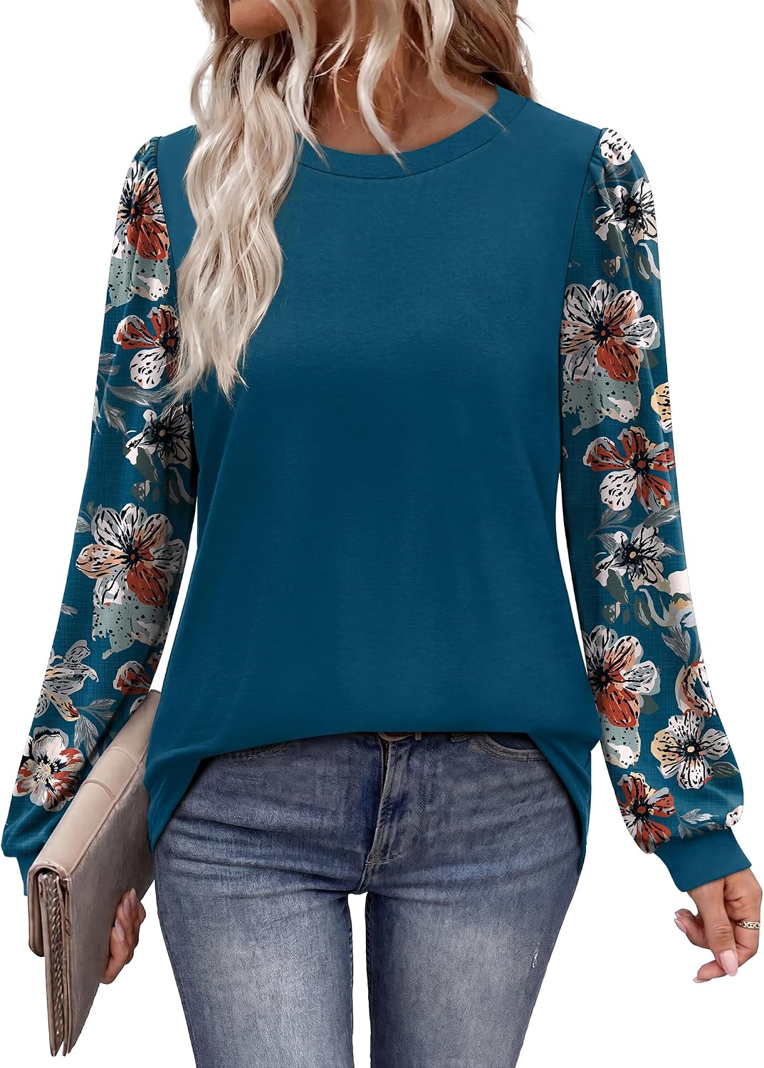 Women Long Sleeve Shirts Fall Tops Polka Dot Brown