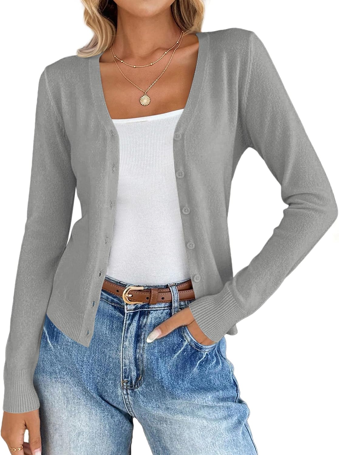 Womens Lightweight Long Sleeve Cardigan Button Up Sweaters