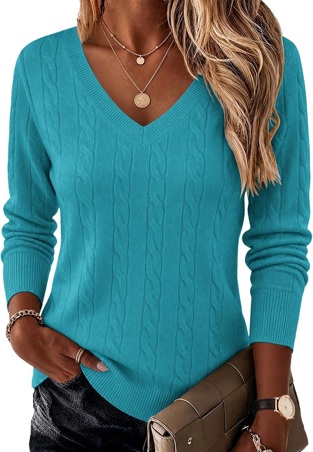 Women V Neck Sweaters Plus Size Fall Knit Pullover Jumper Tops