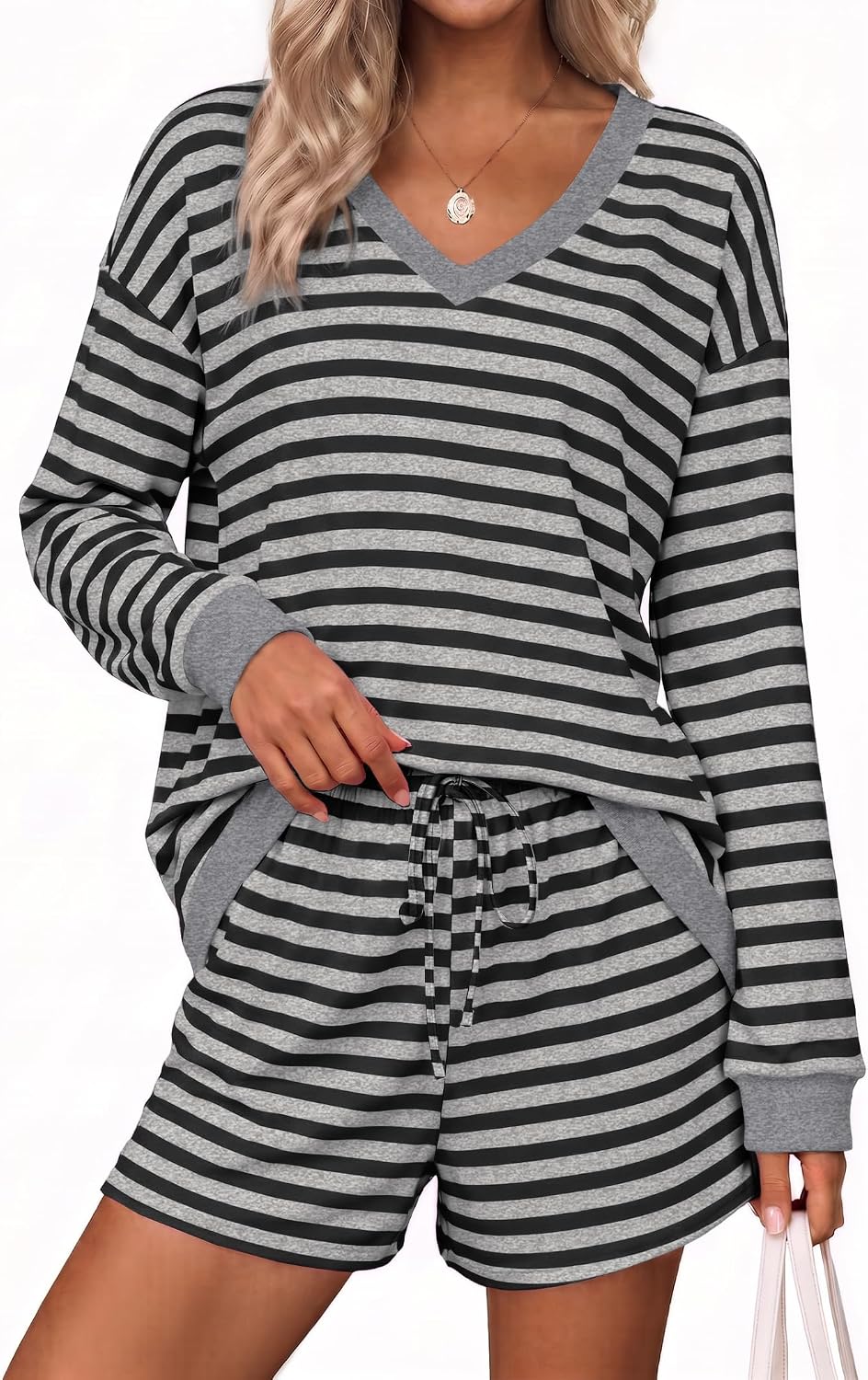 Womens Lounge Sets 2 Piece Long Sleeve Casual Striped Matching Set