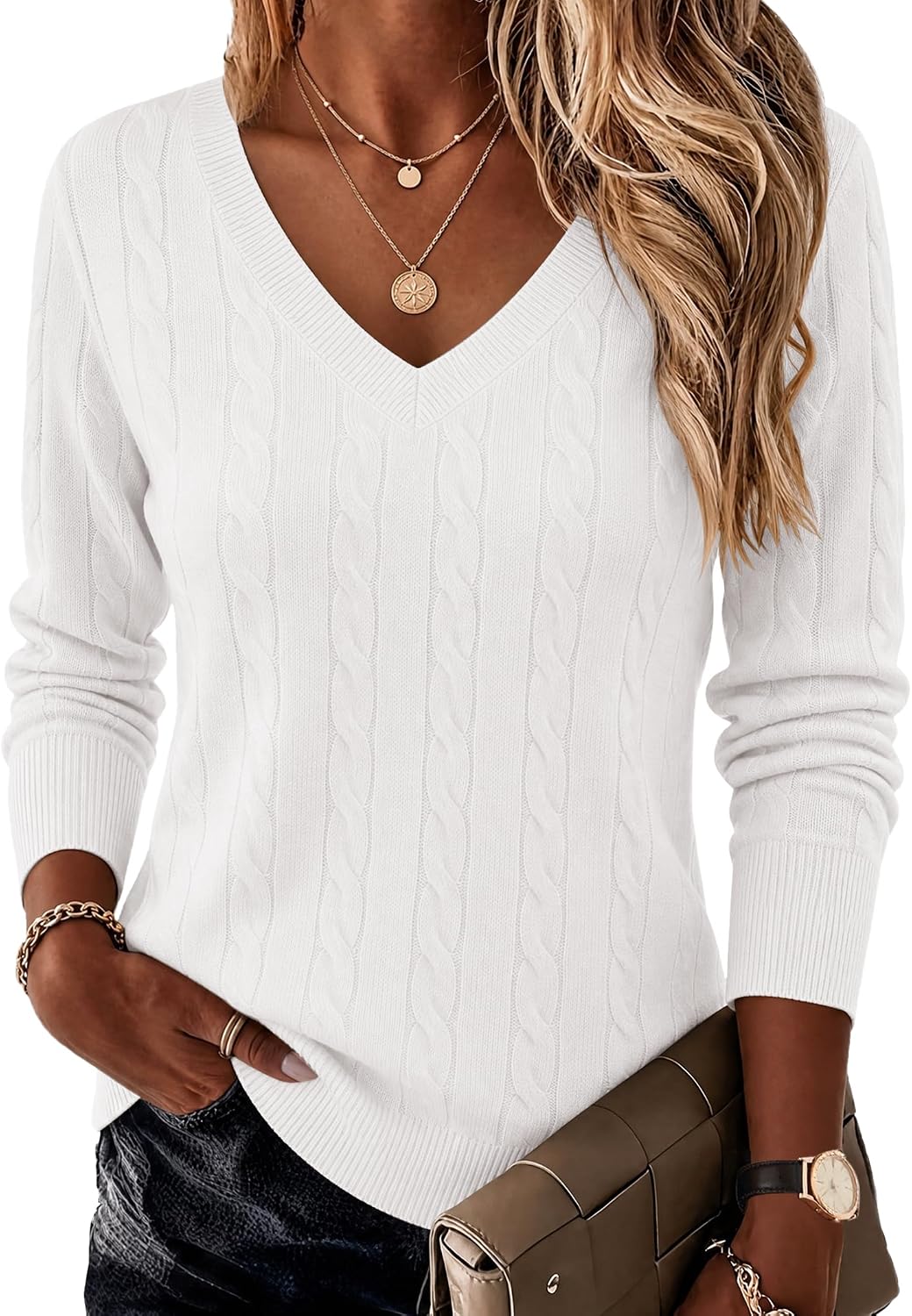 Women V Neck Sweaters Plus Size Fall Knit Pullover Jumper Tops