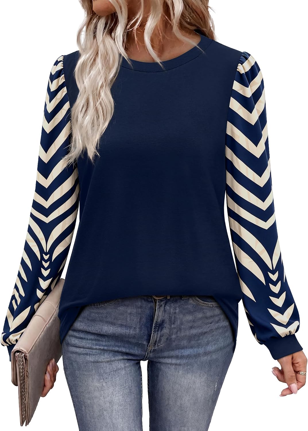 Women Long Sleeve Shirts Fall Tops Polka Dot Brown