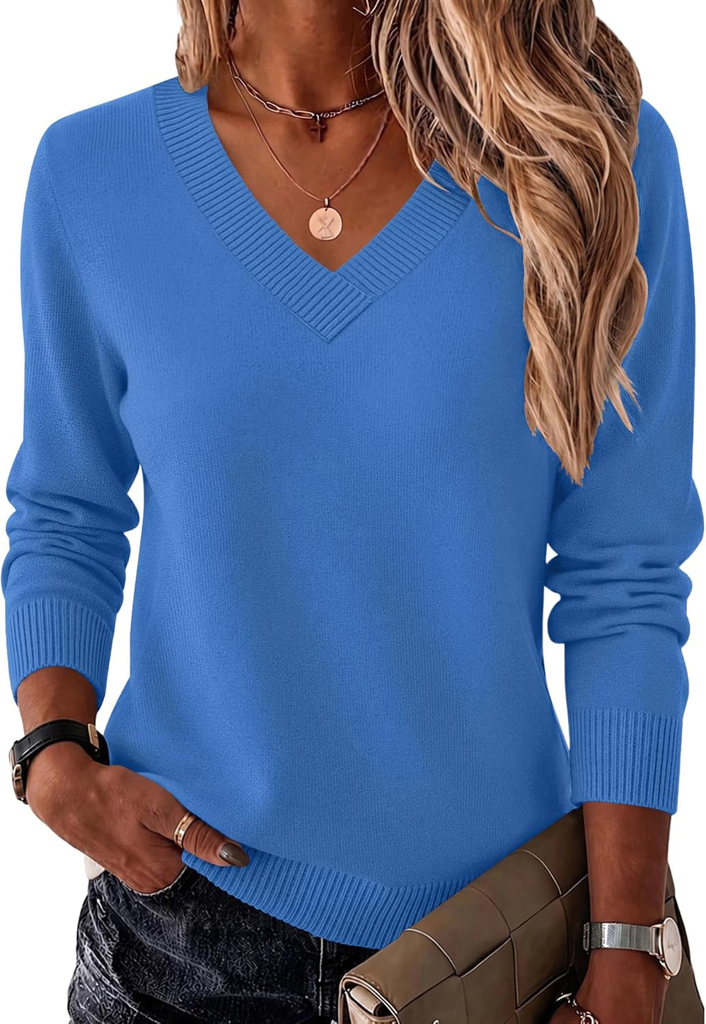 Womens V Neck Sweaters Long Sleeve Tops Lightweight Fall Clothes