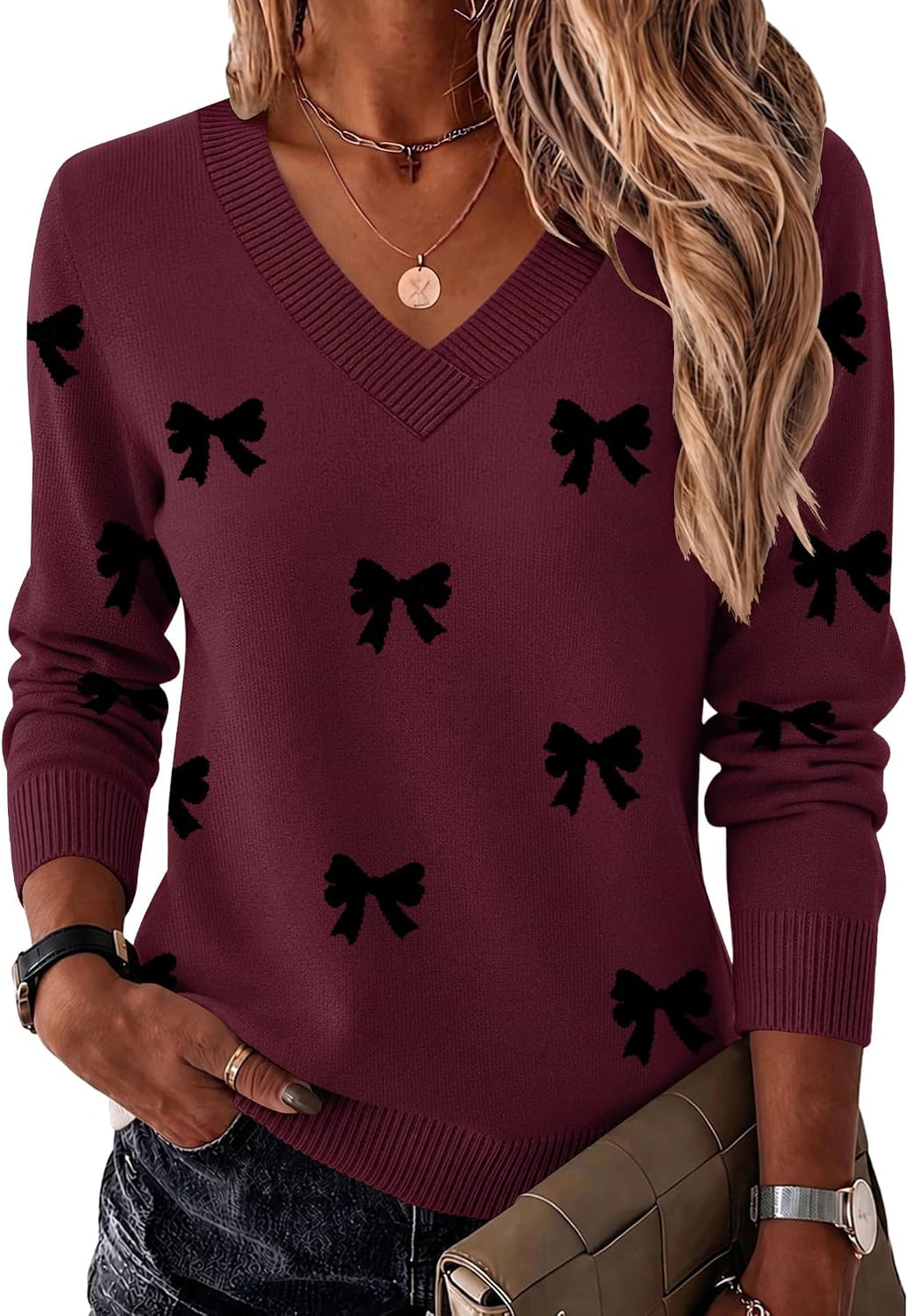 Womens V Neck Sweaters Long Sleeve Tops Lightweight Fall Clothes