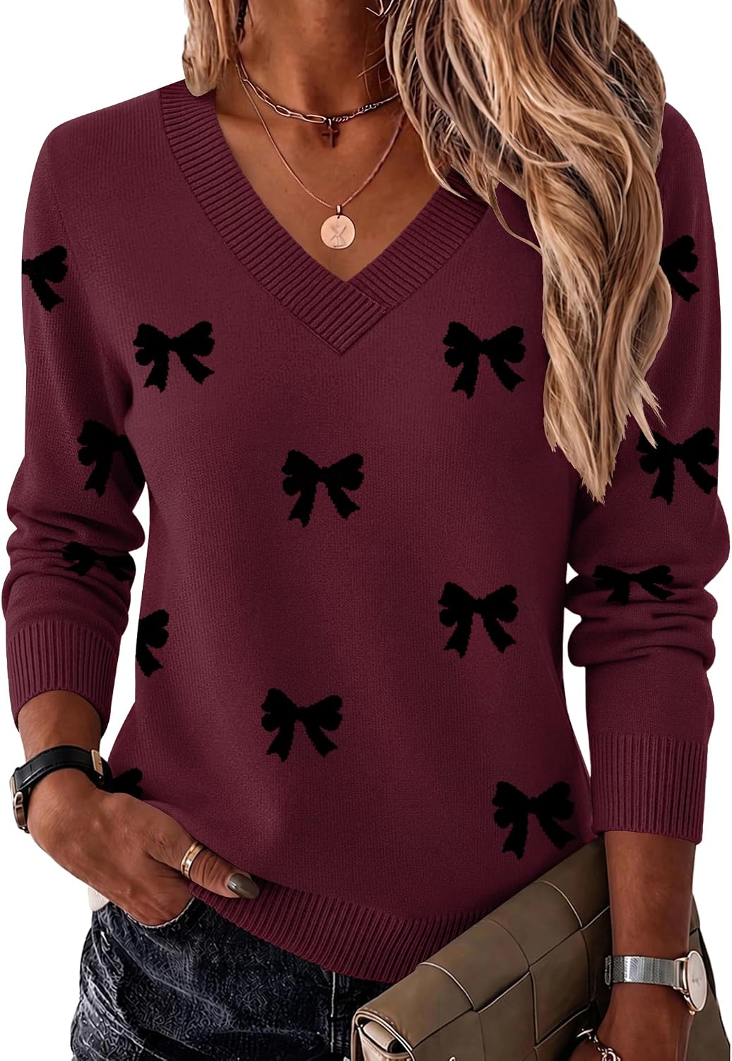 Womens V Neck Sweaters Long Sleeve Tops Lightweight Fall Clothes