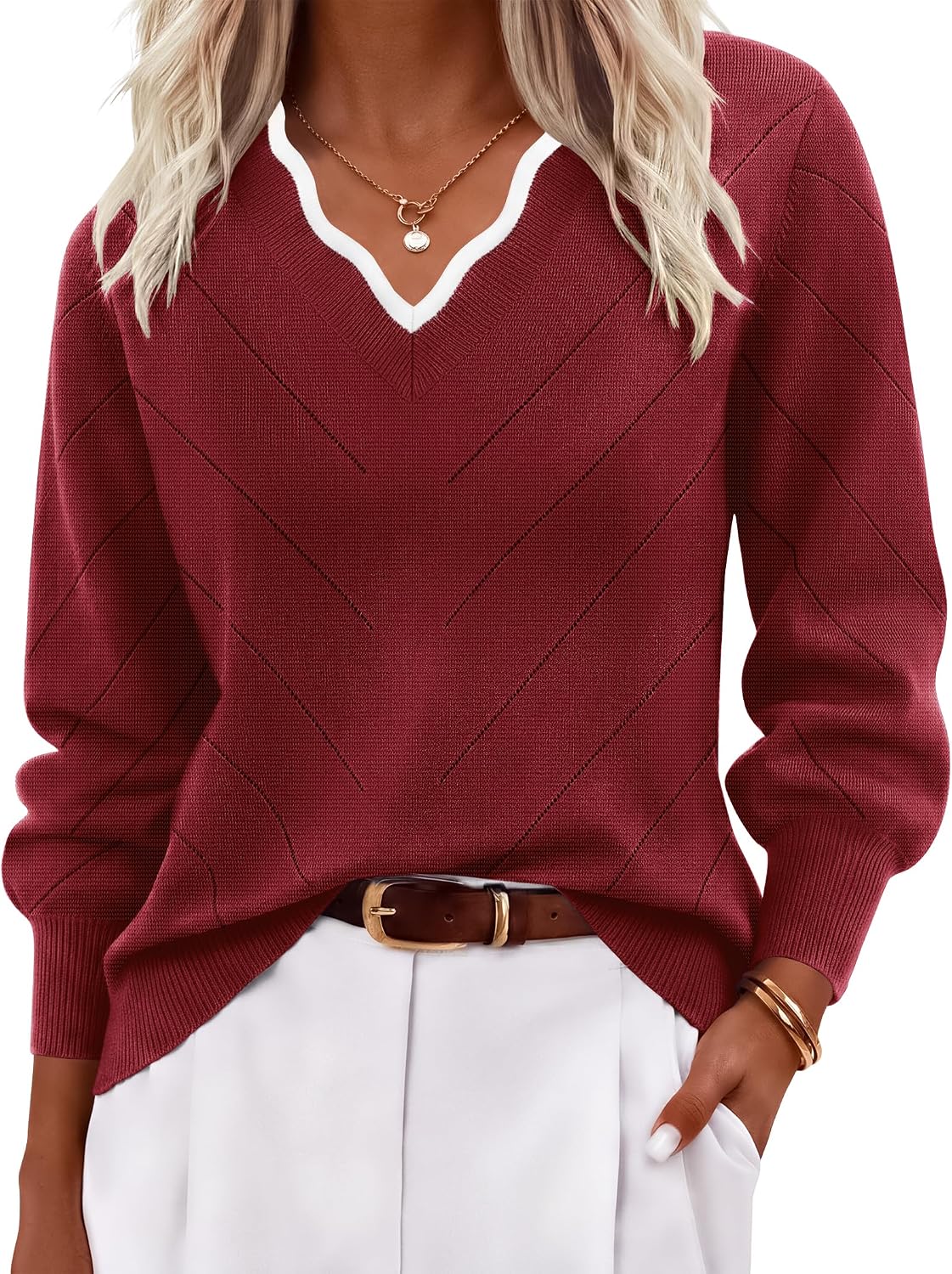 Womens Fall Sweater Cute Clothes Ribbed Knit Pullover Blouse Purple
