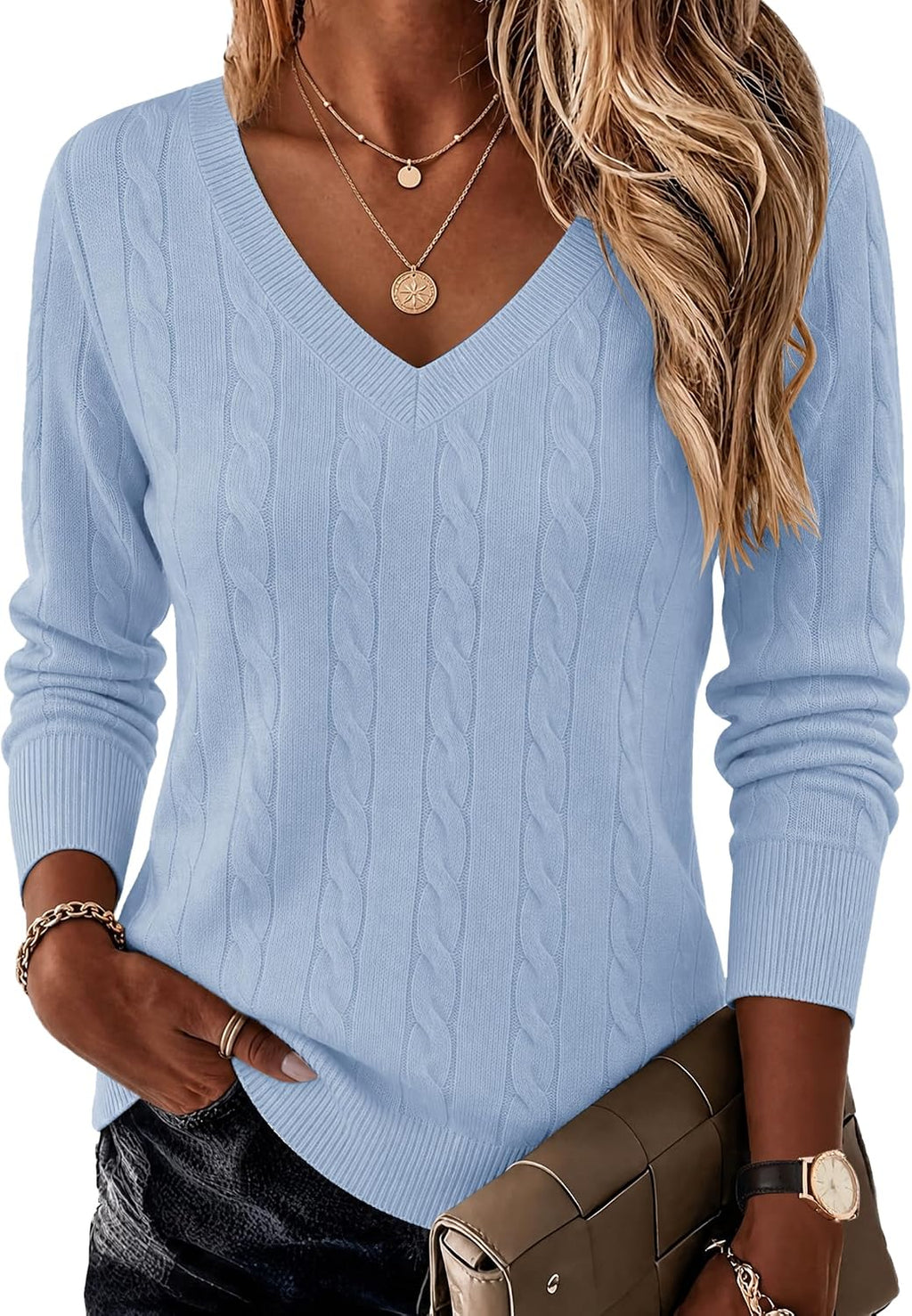 Women V Neck Sweaters Plus Size Fall Knit Pullover Jumper Tops