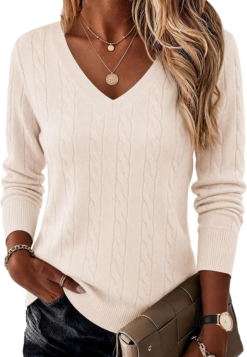Women V Neck Sweaters Plus Size Fall Knit Pullover Jumper Tops