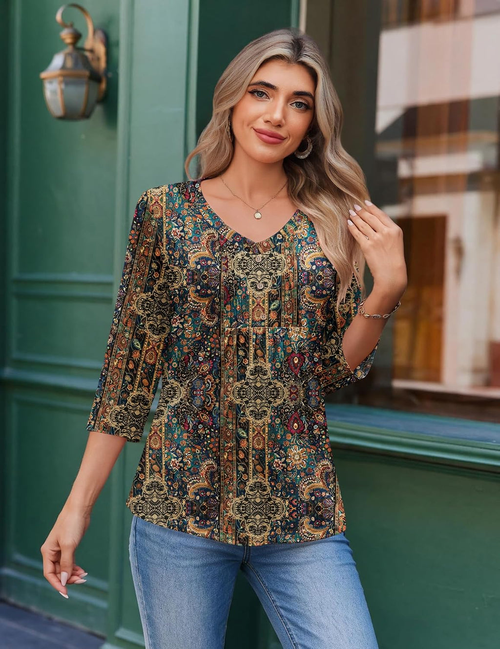 Women Dressy Tops Business Casual Cute Oversized Tunic | 3/4 length sleeves offer moderate coverage