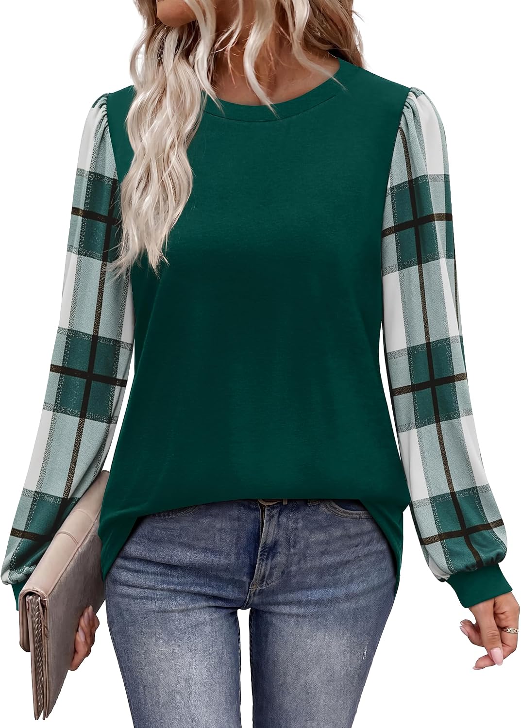 Women Long Sleeve Shirts Fall Tops Polka Dot Brown