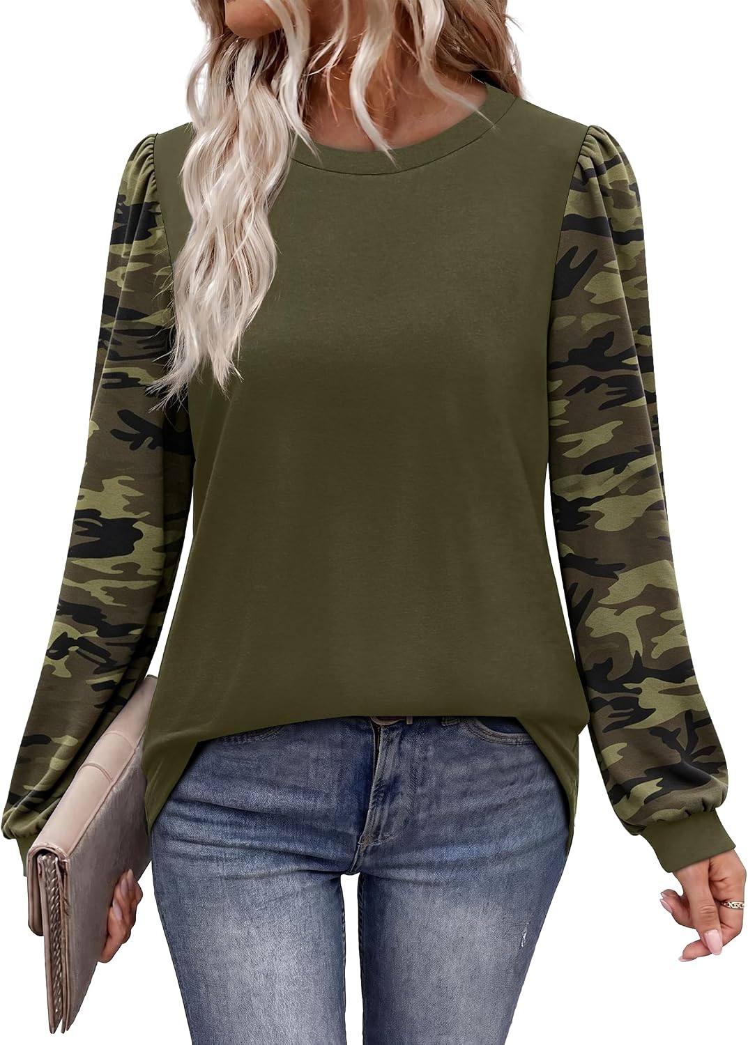 Women Long Sleeve Shirts Fall Tops Polka Dot Brown
