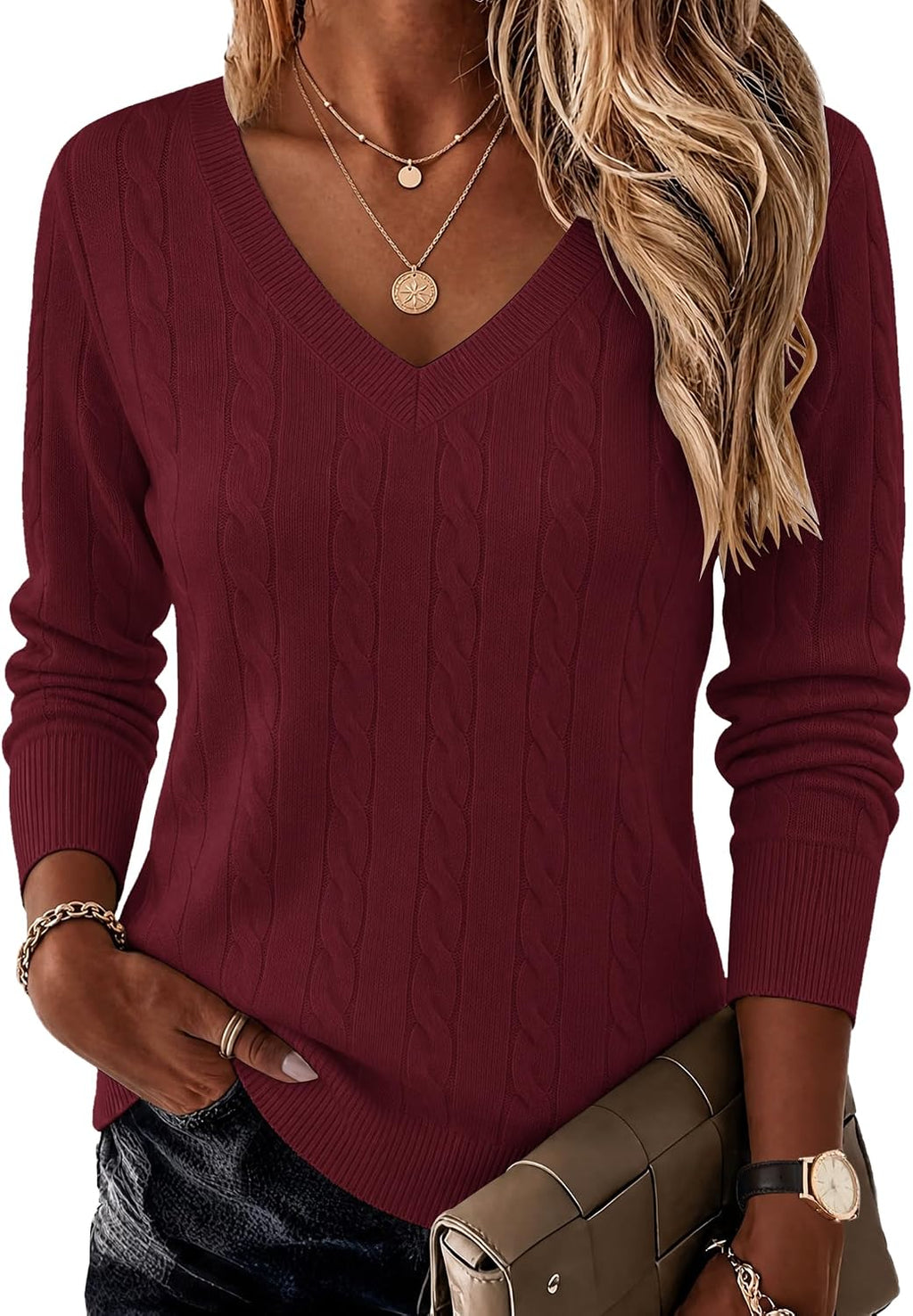 Women V Neck Sweaters Plus Size Fall Knit Pullover Jumper Tops