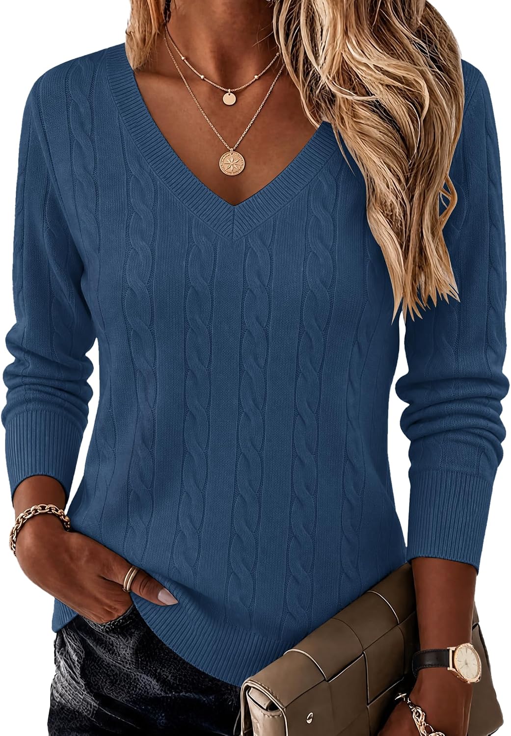 Women V Neck Sweaters Plus Size Fall Knit Pullover Jumper Tops