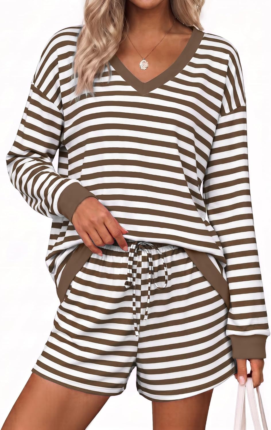 Womens Lounge Sets 2 Piece Long Sleeve Casual Striped Matching Set