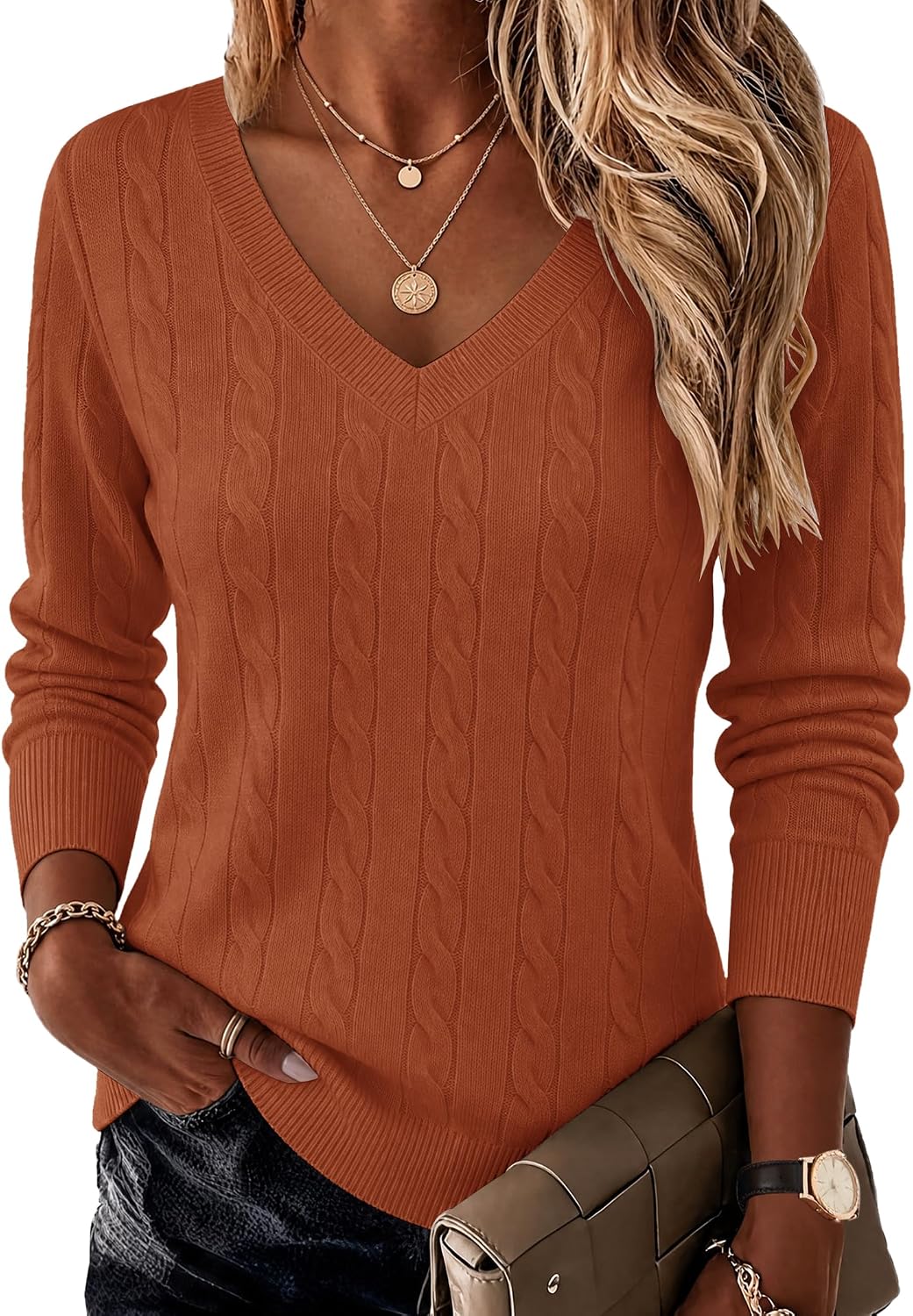 Women V Neck Sweaters Plus Size Fall Knit Pullover Jumper Tops