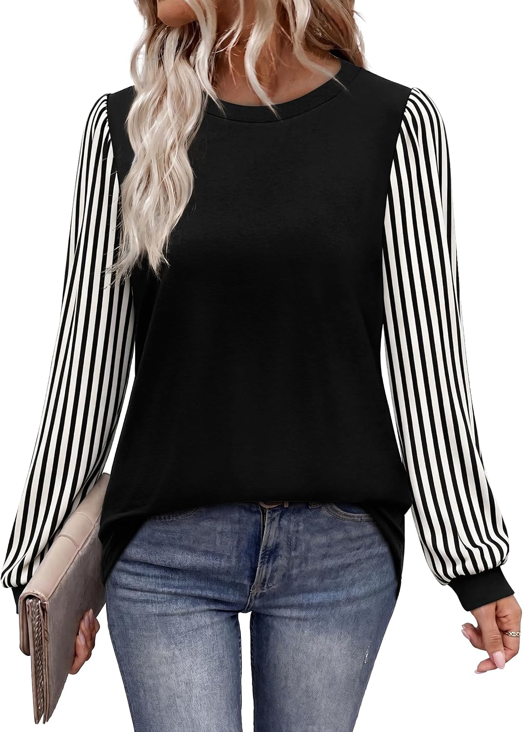 Women Long Sleeve Shirts Fall Tops Polka Dot Brown