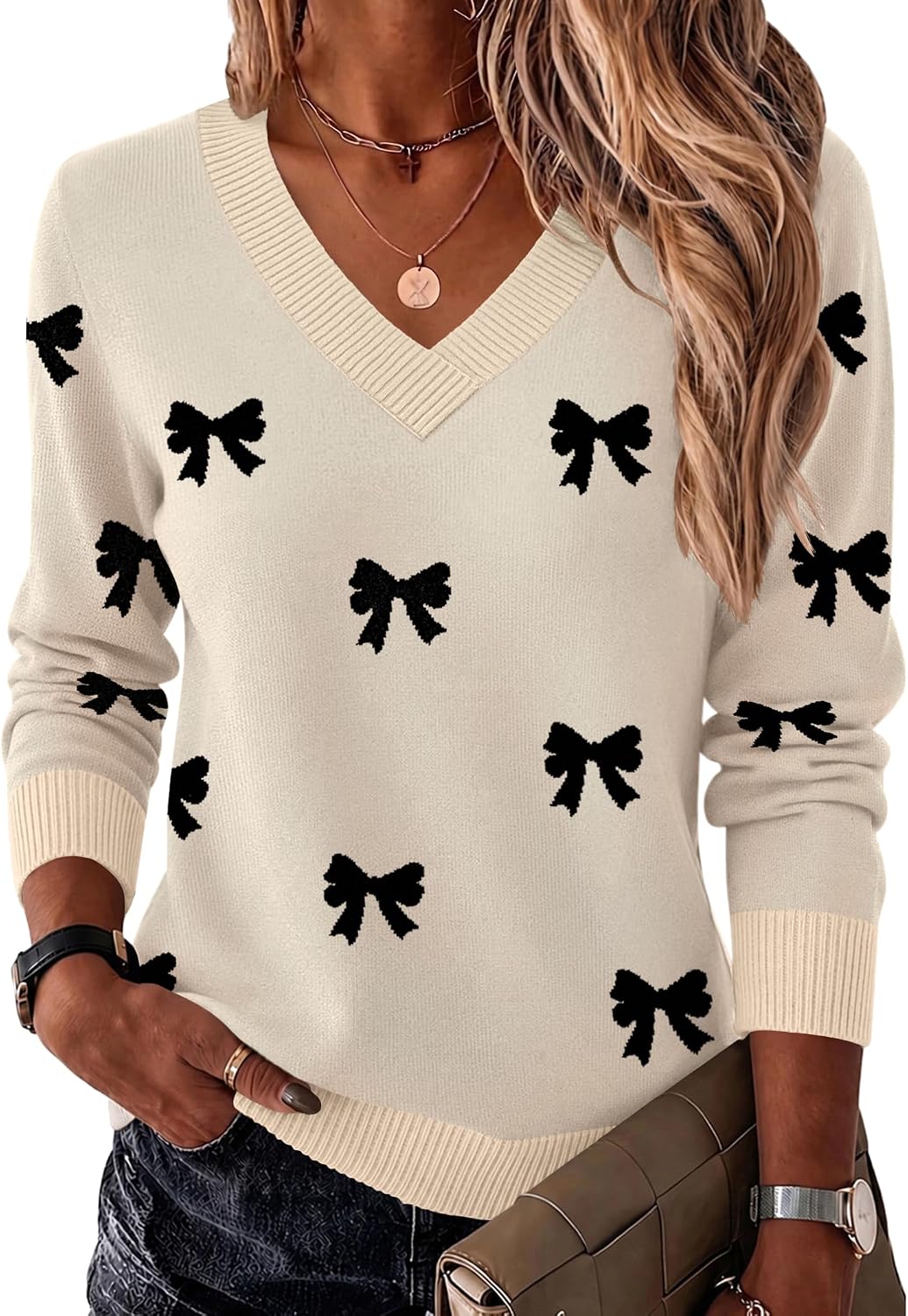 Womens V Neck Sweaters Long Sleeve Tops Lightweight Fall Clothes