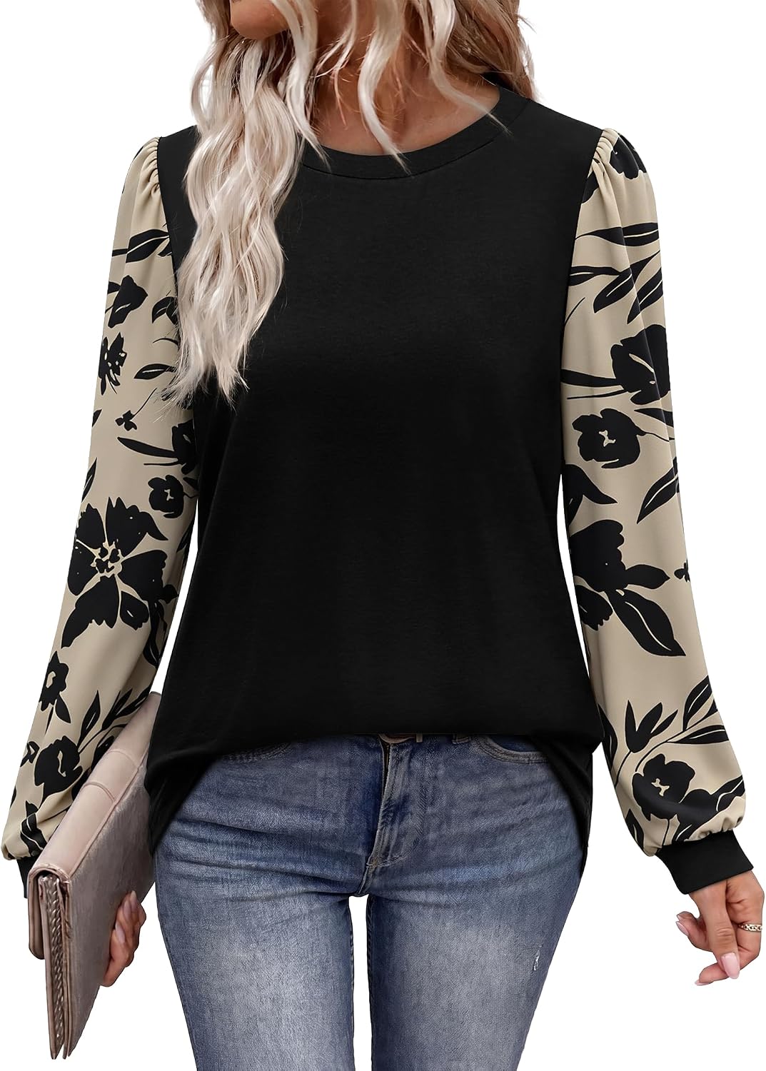 Women Long Sleeve Shirts Fall Tops Polka Dot Brown