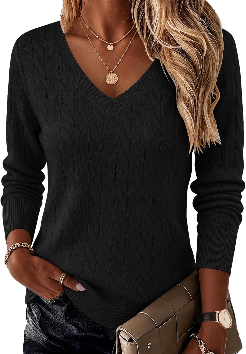 Women V Neck Sweaters Plus Size Fall Knit Pullover Jumper Tops