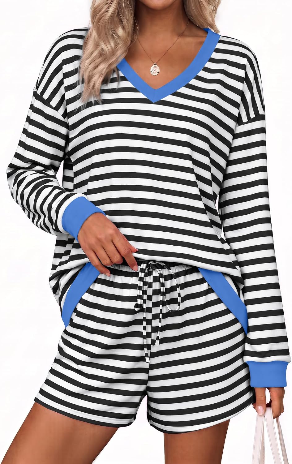 Womens Lounge Sets 2 Piece Long Sleeve Casual Striped Matching Set