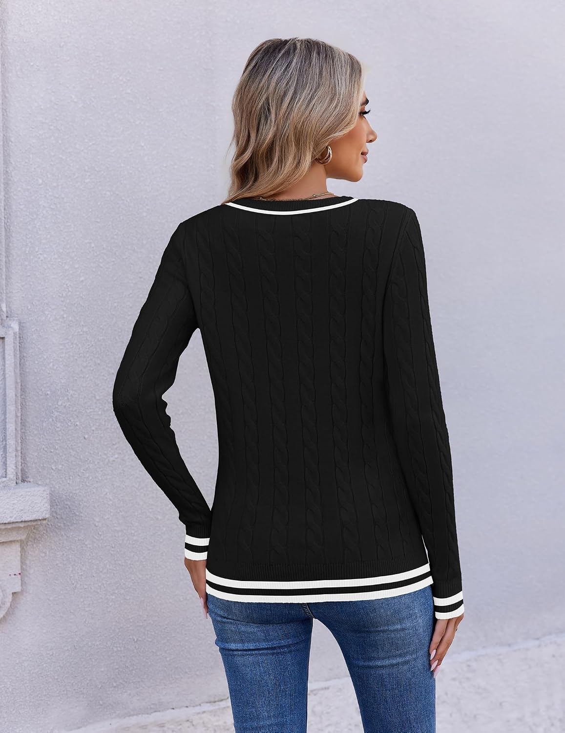 Women V Neck Sweaters Plus Size Fall Knit Pullover Jumper Tops
