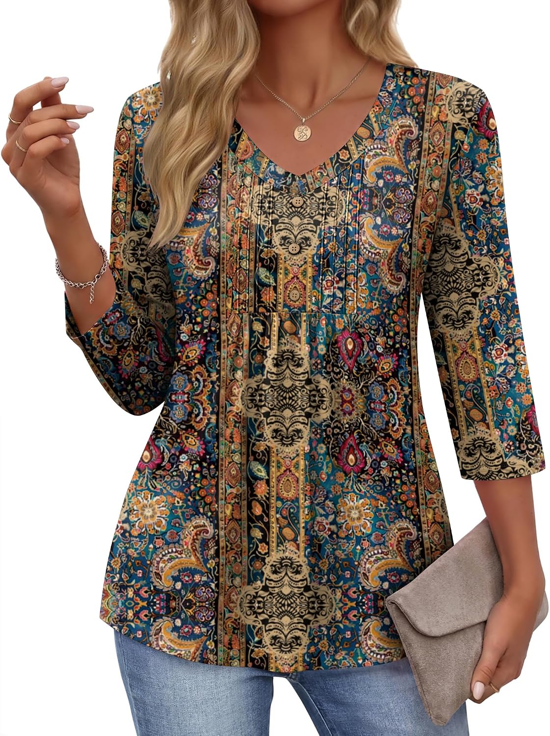 Women Dressy Tops Business Casual Cute Oversized Tunic | 3/4 length sleeves offer moderate coverage