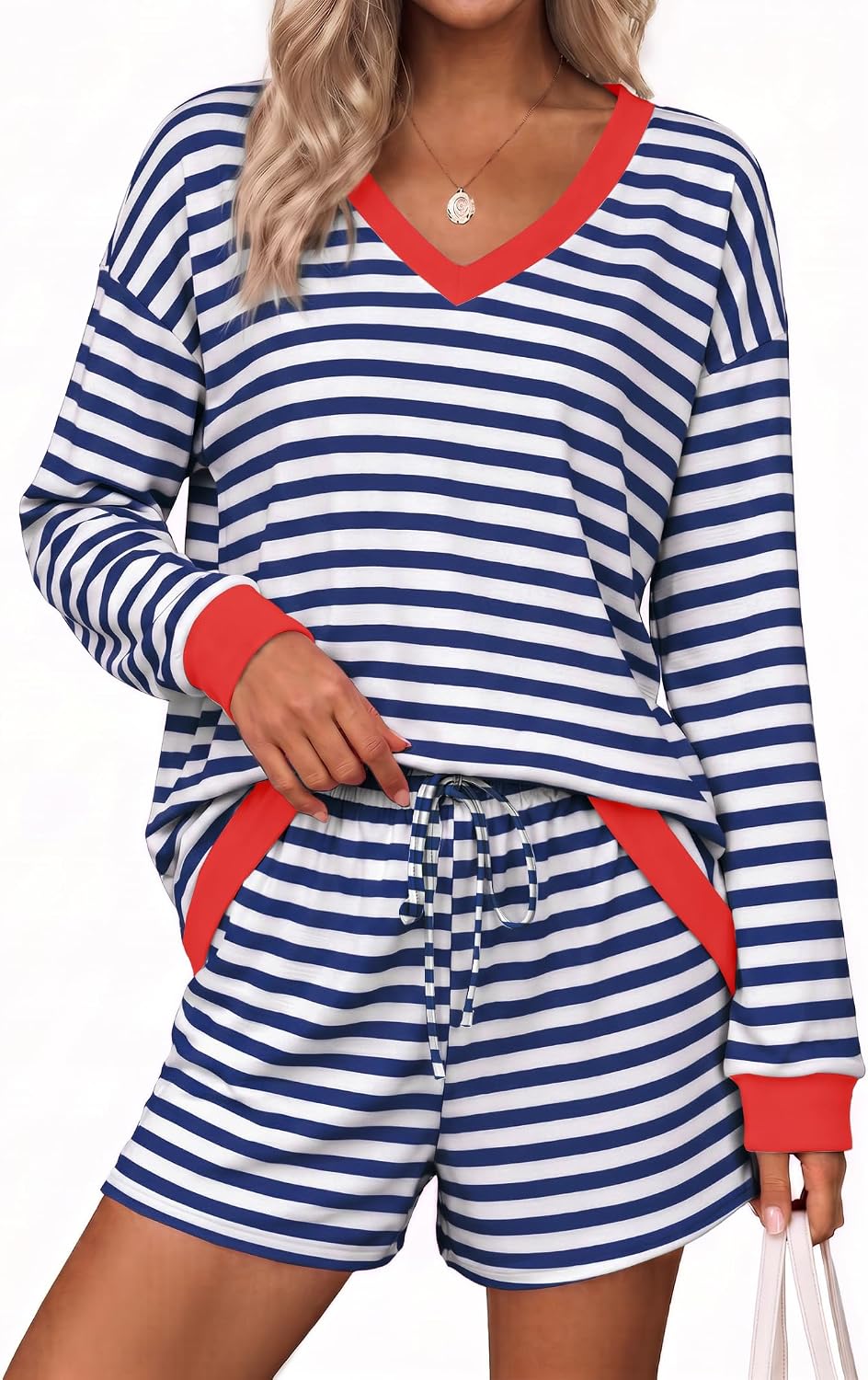 Womens Lounge Sets 2 Piece Long Sleeve Casual Striped Matching Set