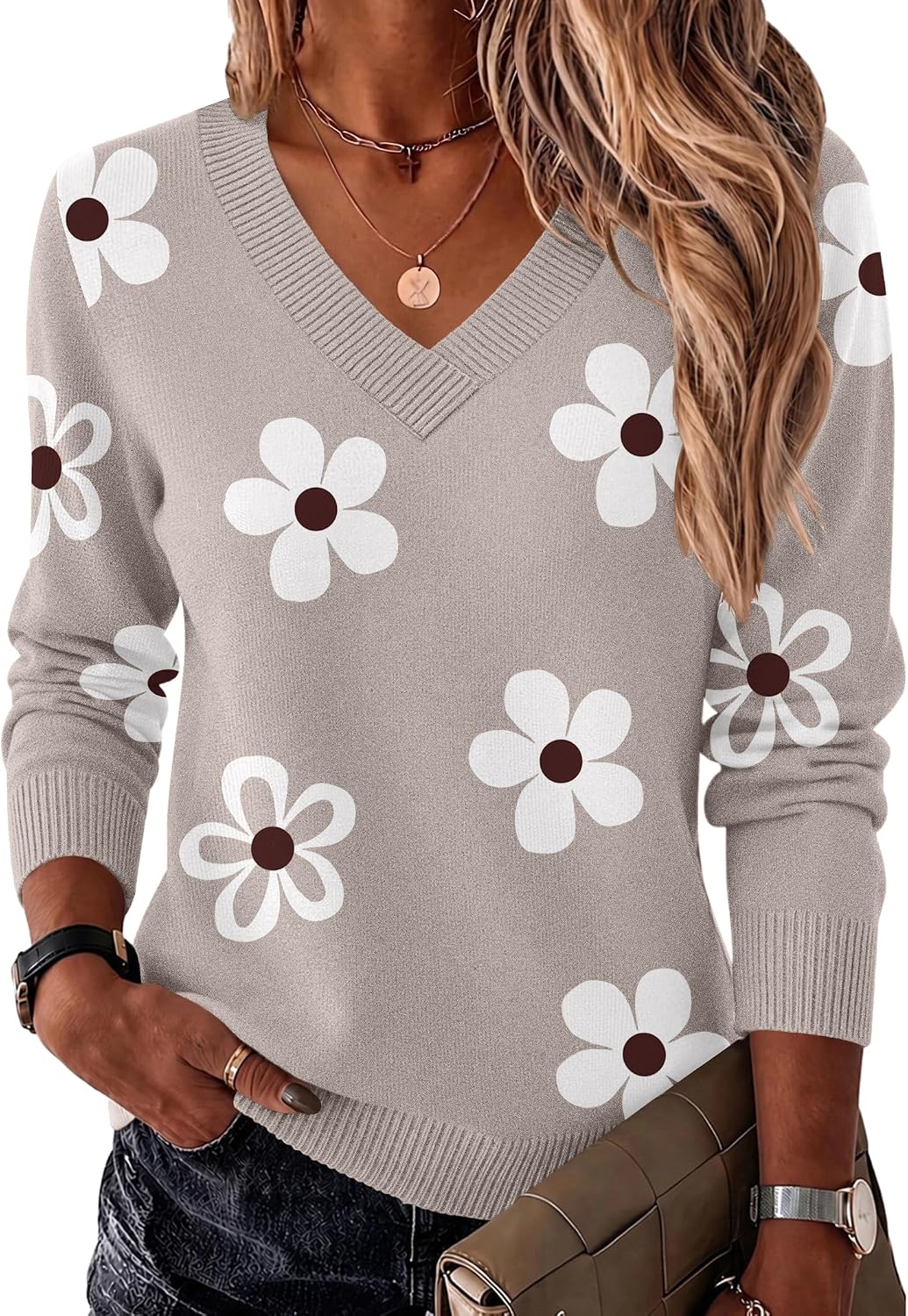 Womens V Neck Sweaters Long Sleeve Tops Lightweight Fall Clothes