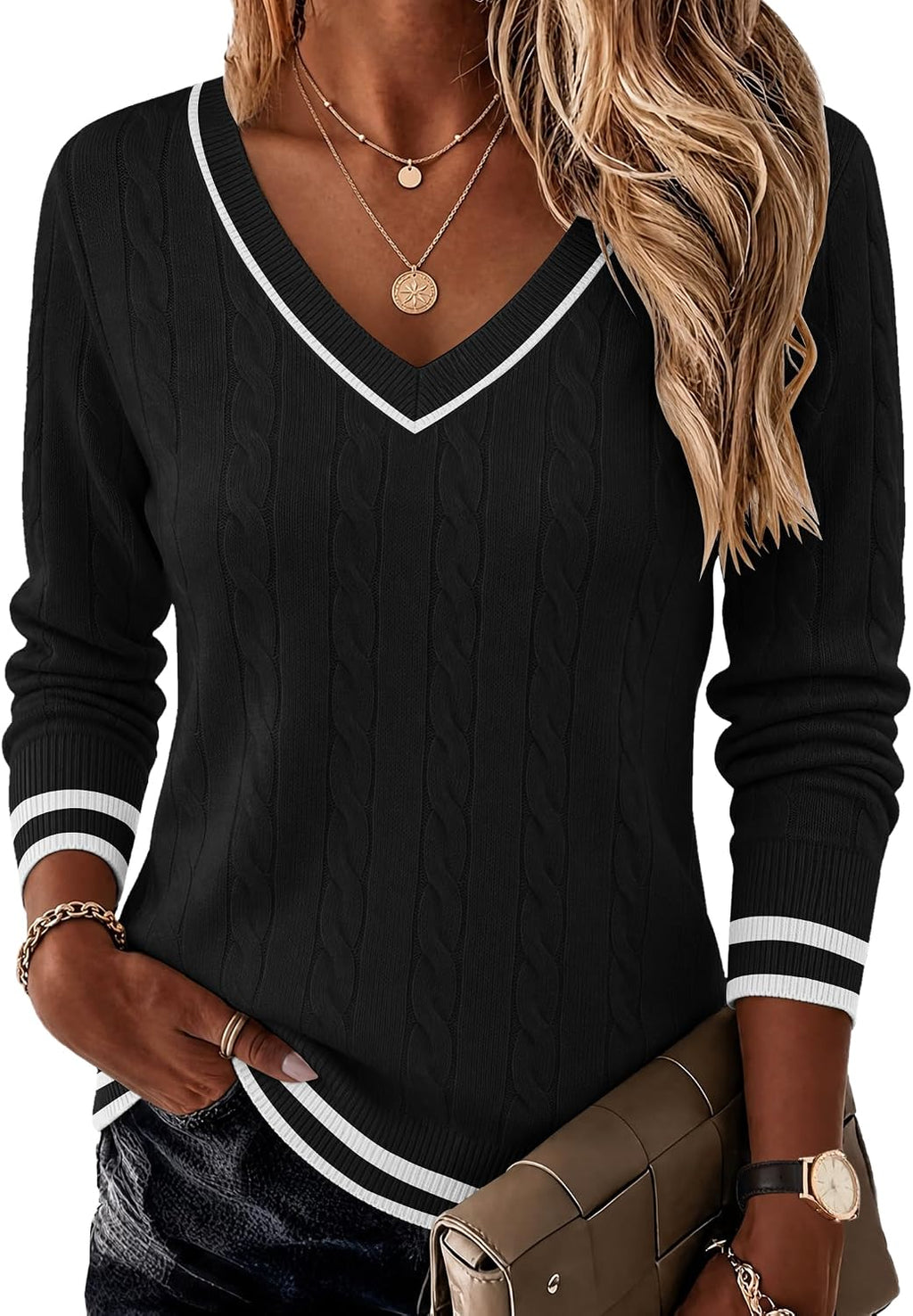 Women V Neck Sweaters Plus Size Fall Knit Pullover Jumper Tops
