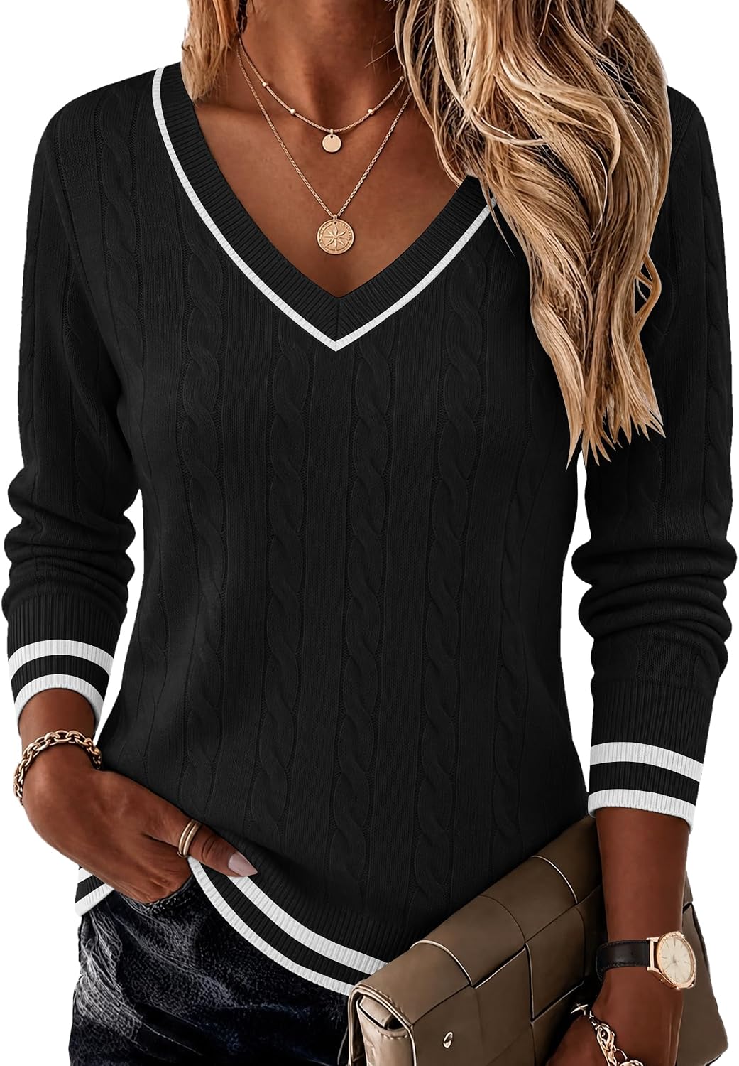 Women V Neck Sweaters Plus Size Fall Knit Pullover Jumper Tops