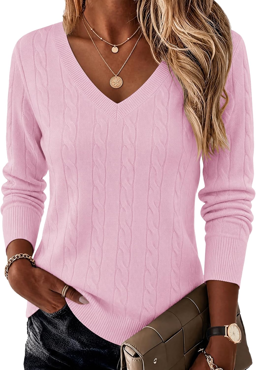 Women V Neck Sweaters Plus Size Fall Knit Pullover Jumper Tops