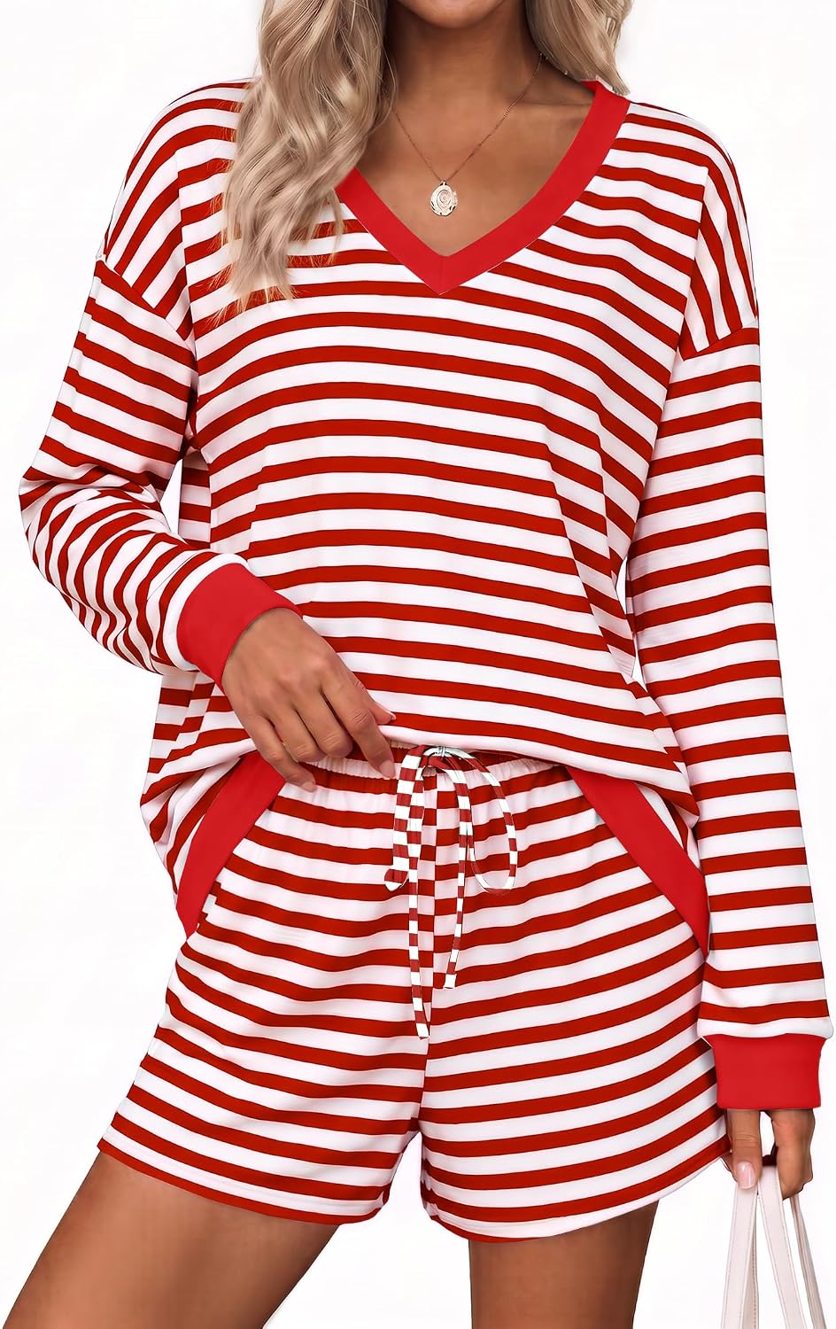 Womens Lounge Sets 2 Piece Long Sleeve Casual Striped Matching Set