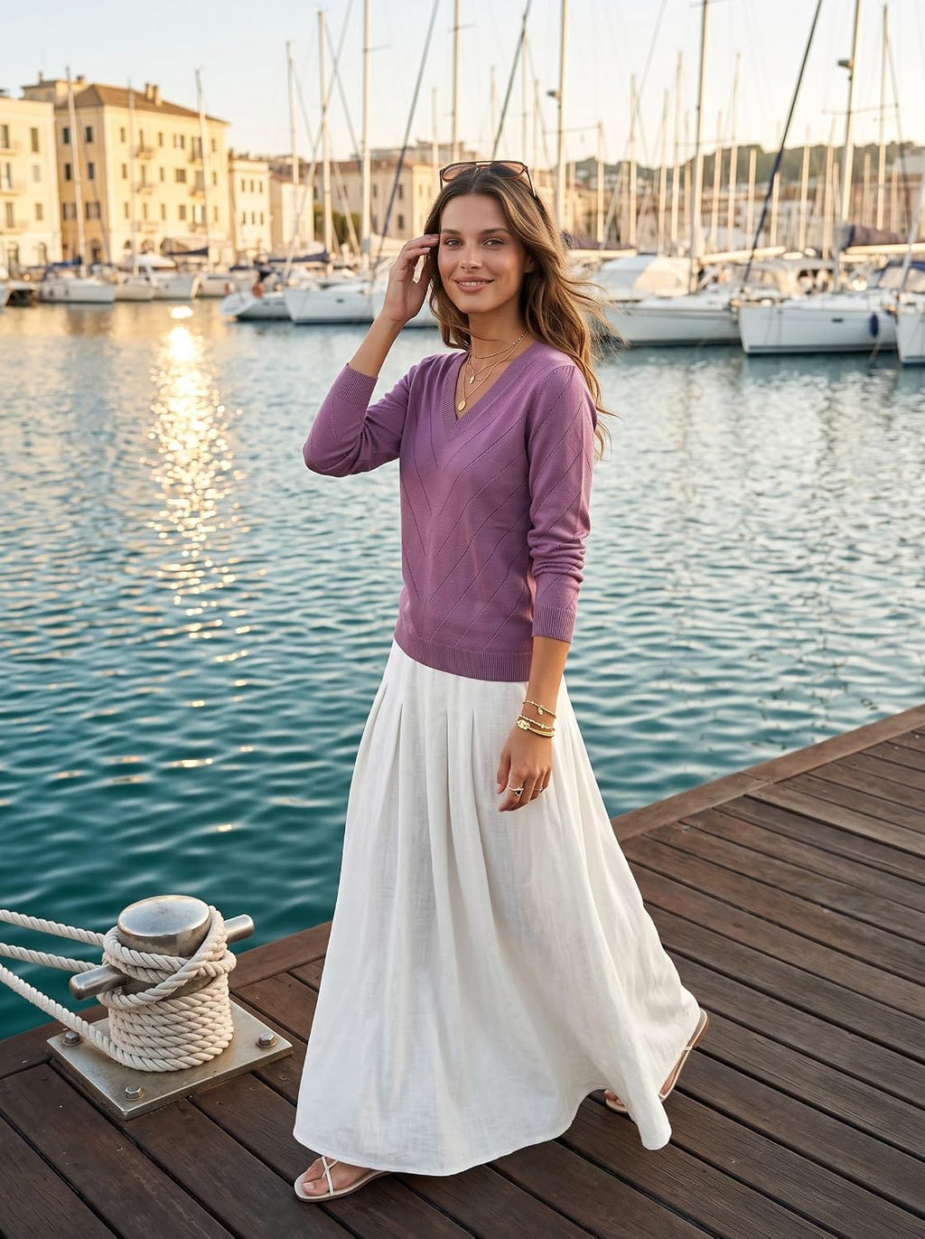 Women Dressy V-Neck Work Tops Long Sleeve Shirts