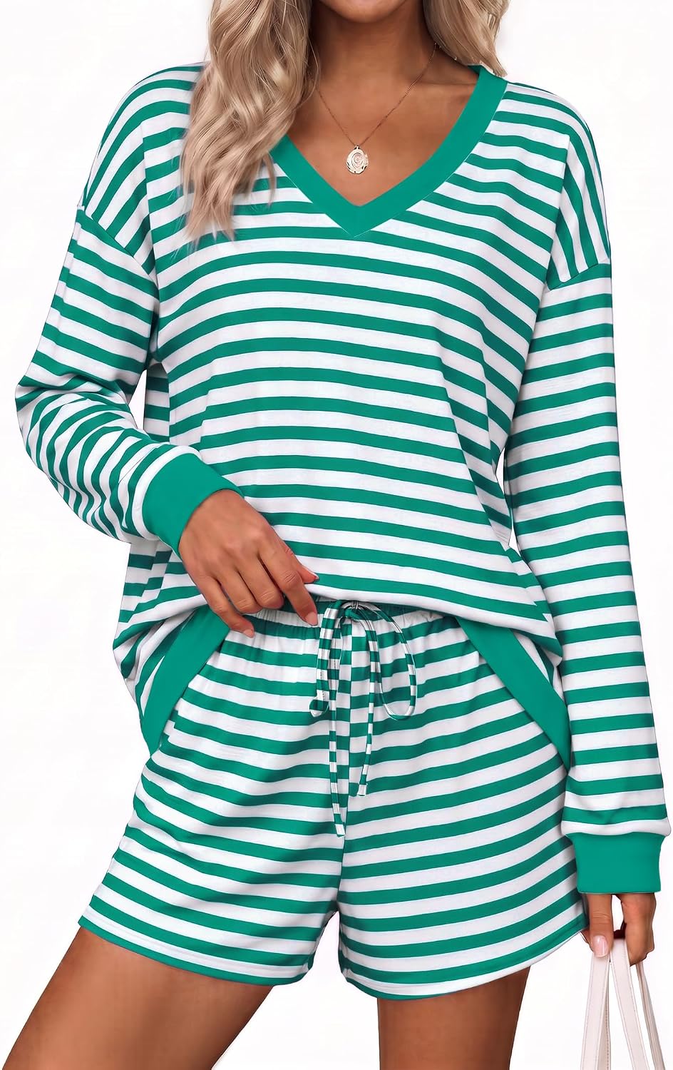 Womens Lounge Sets 2 Piece Long Sleeve Casual Striped Matching Set